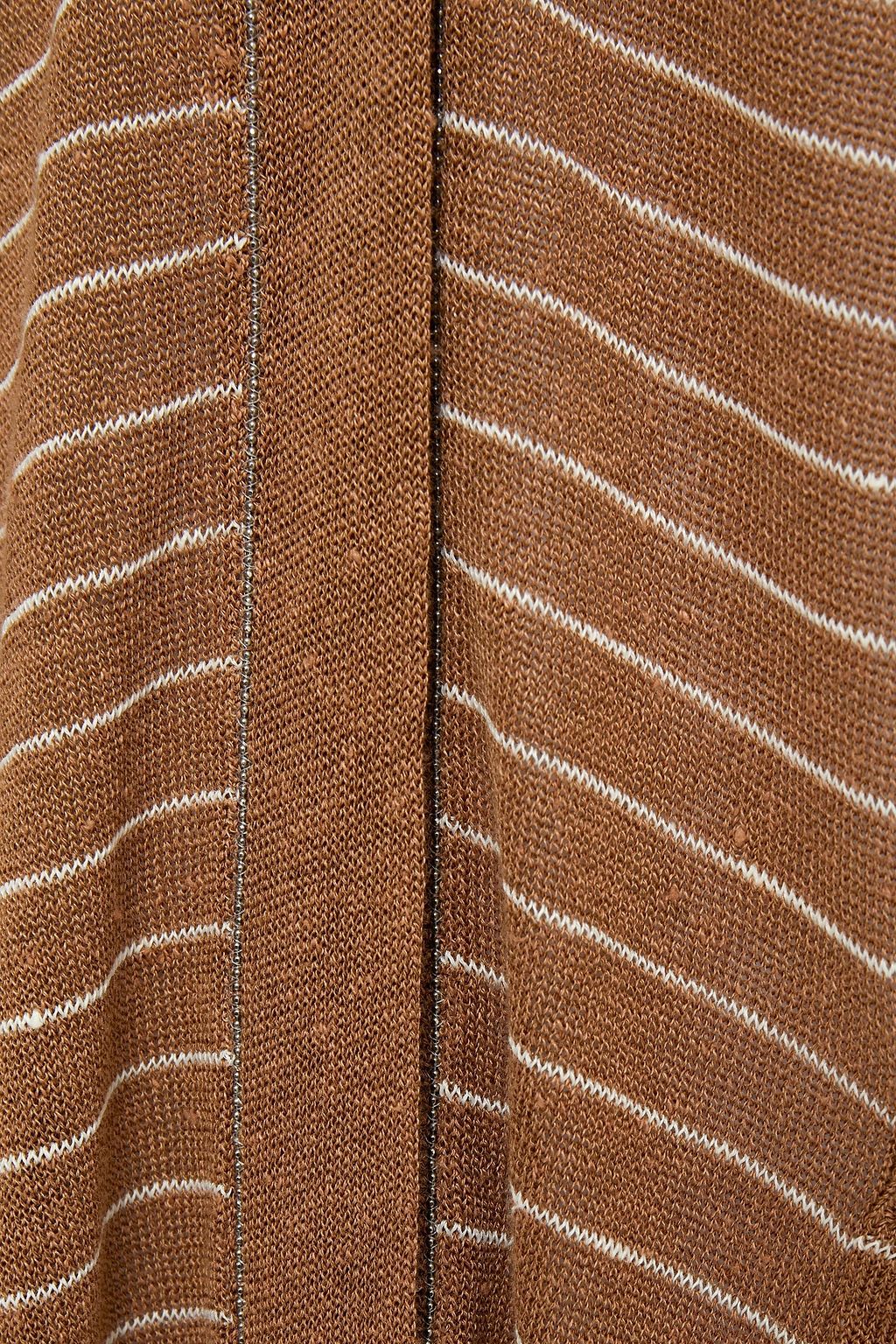 BRUNELLO CUCINELLI Bead-embellished striped linen-blend cardigan