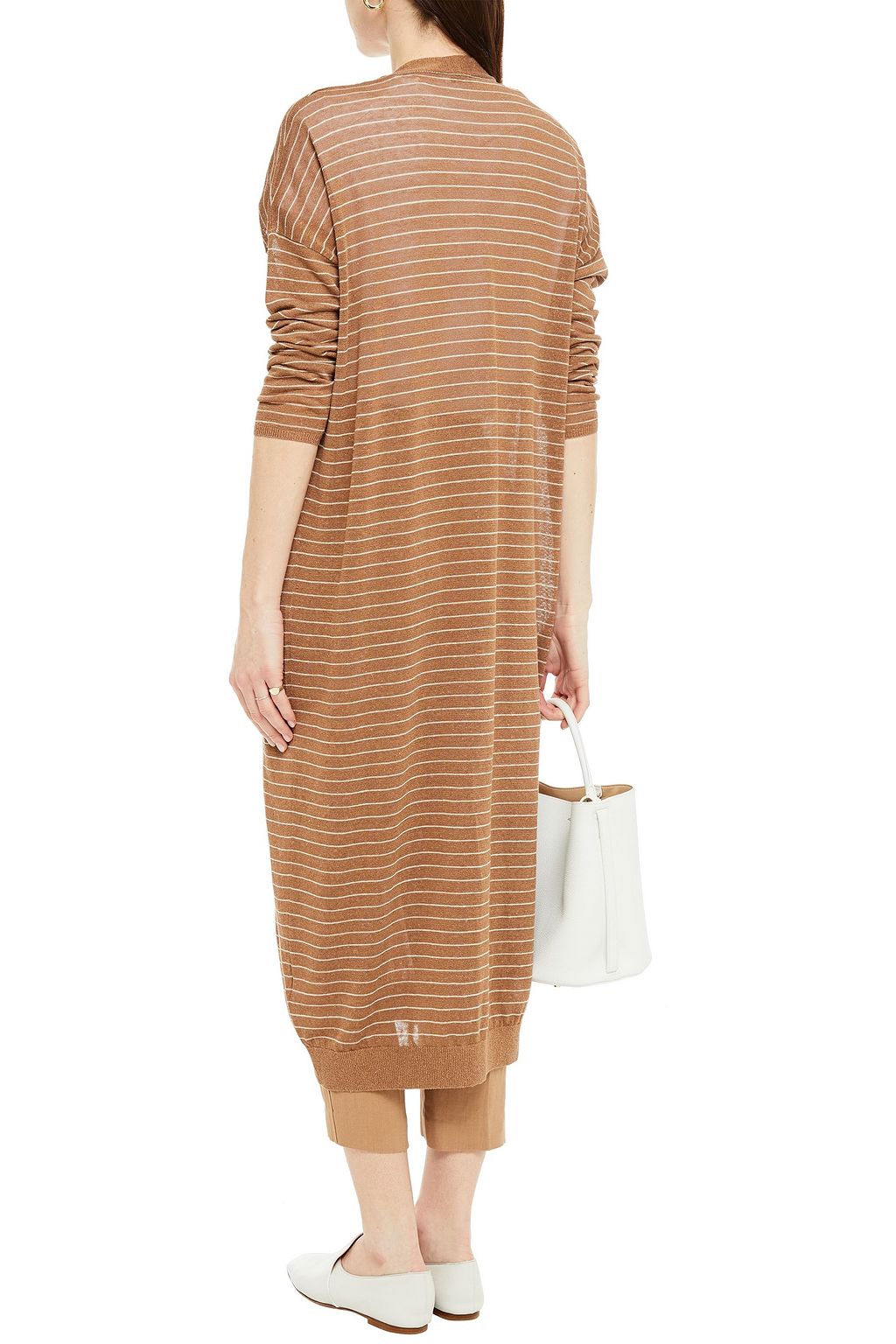 BRUNELLO CUCINELLI Bead-embellished striped linen-blend cardigan