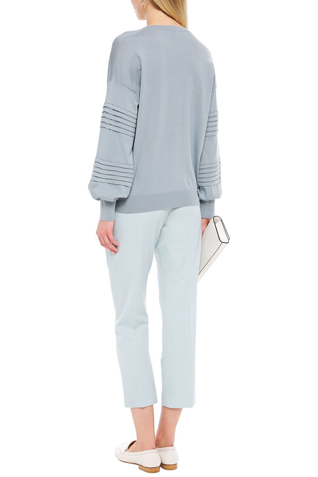 BRUNELLO CUCINELLI Bead-embellished pintucked cotton sweater