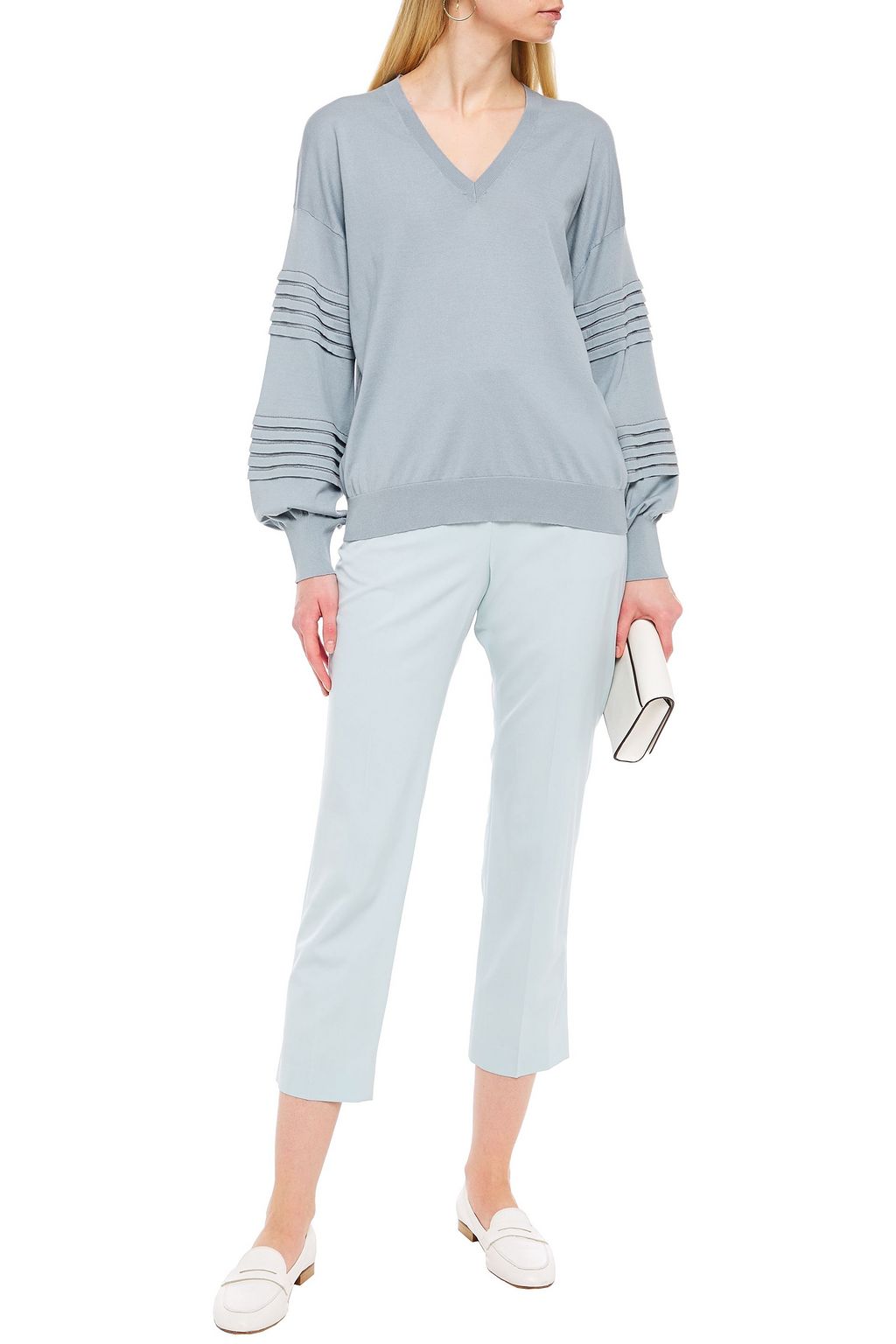 BRUNELLO CUCINELLI Bead-embellished pintucked cotton sweater
