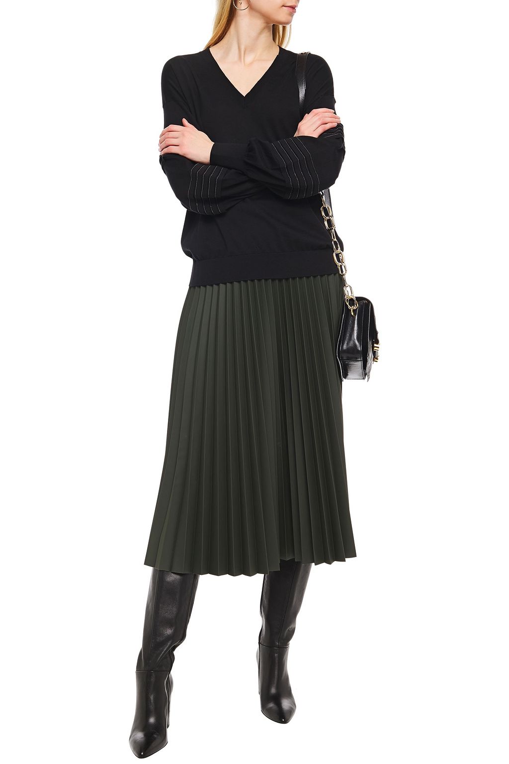 BRUNELLO CUCINELLI Bead-embellished pintucked cotton sweater
