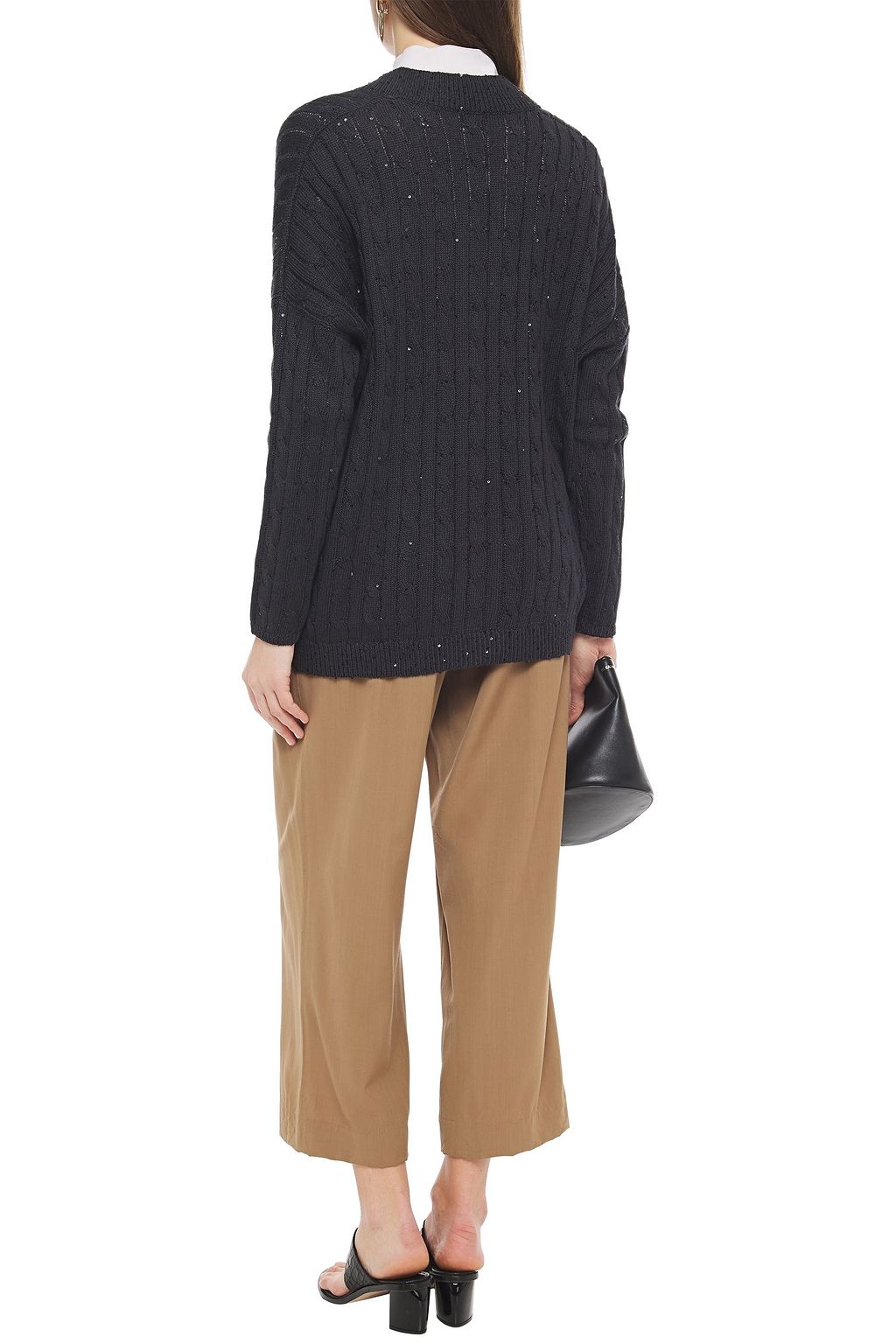 BRUNELLO CUCINELLI Cardigan aus einer Baumwoll-, Leinen- und Seidenmischung mit Zopfstrickmuster und Pailletten