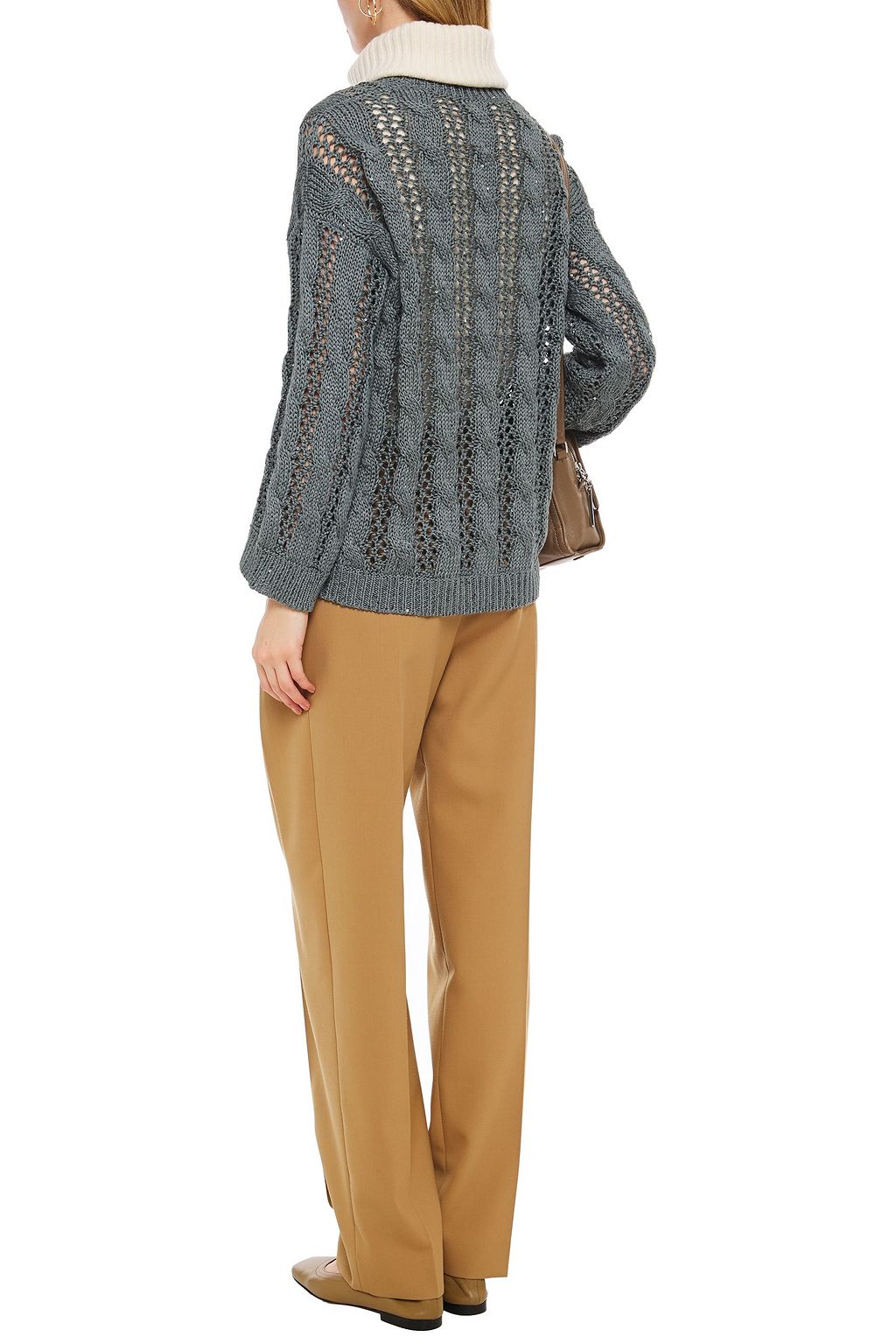 BRUNELLO CUCINELLI Embellished cable-knit cotton, linen and silk-blend cardigan
