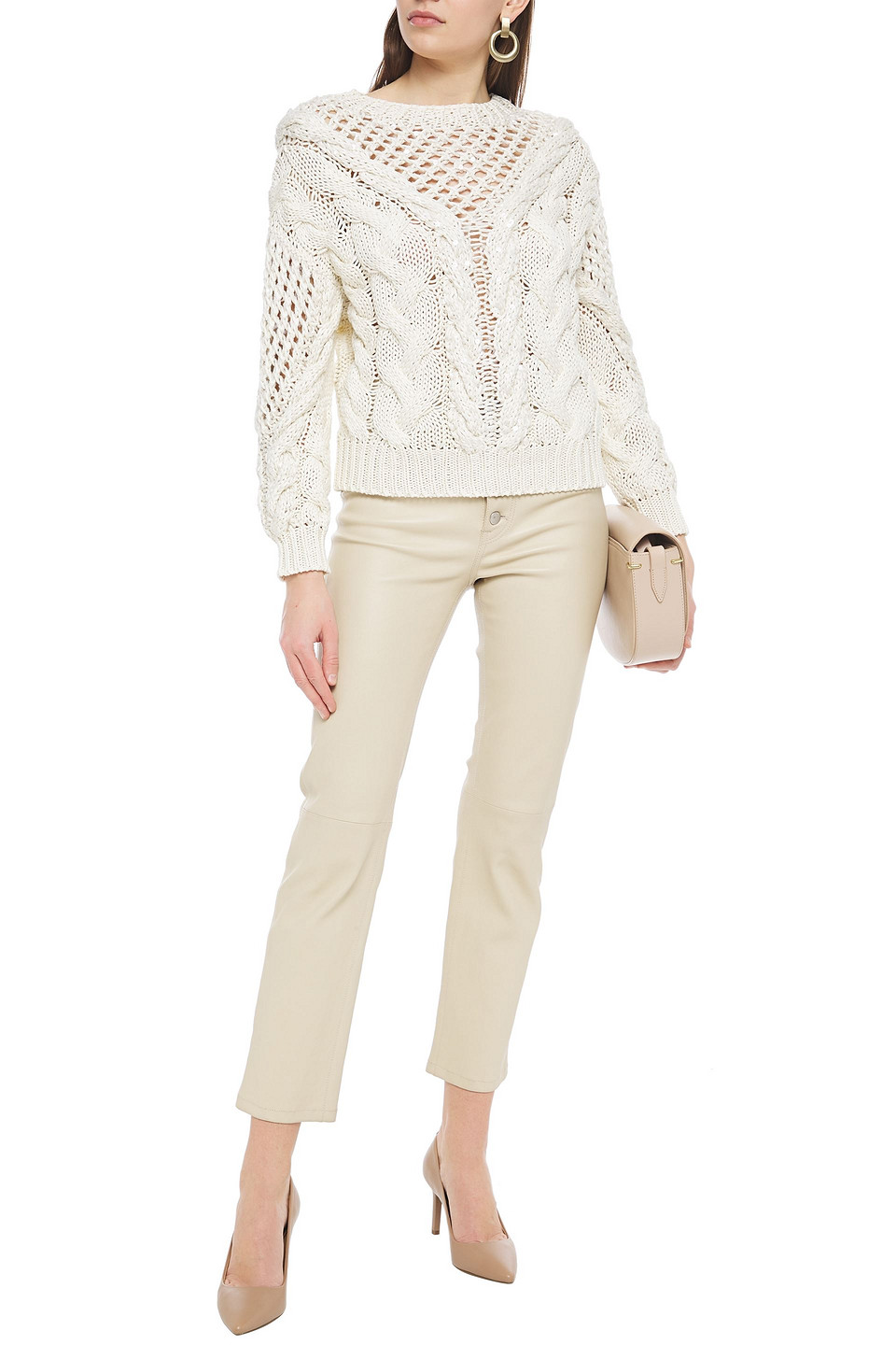 Brunello Cucinelli Sequin-embellished Cable-knit Cotton Sweater In Cream