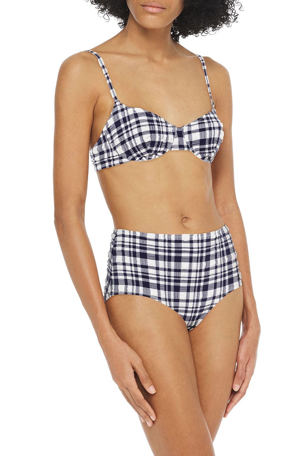 SOLID & STRIPED The Ginger checked seersucker high-rise bikini briefs
