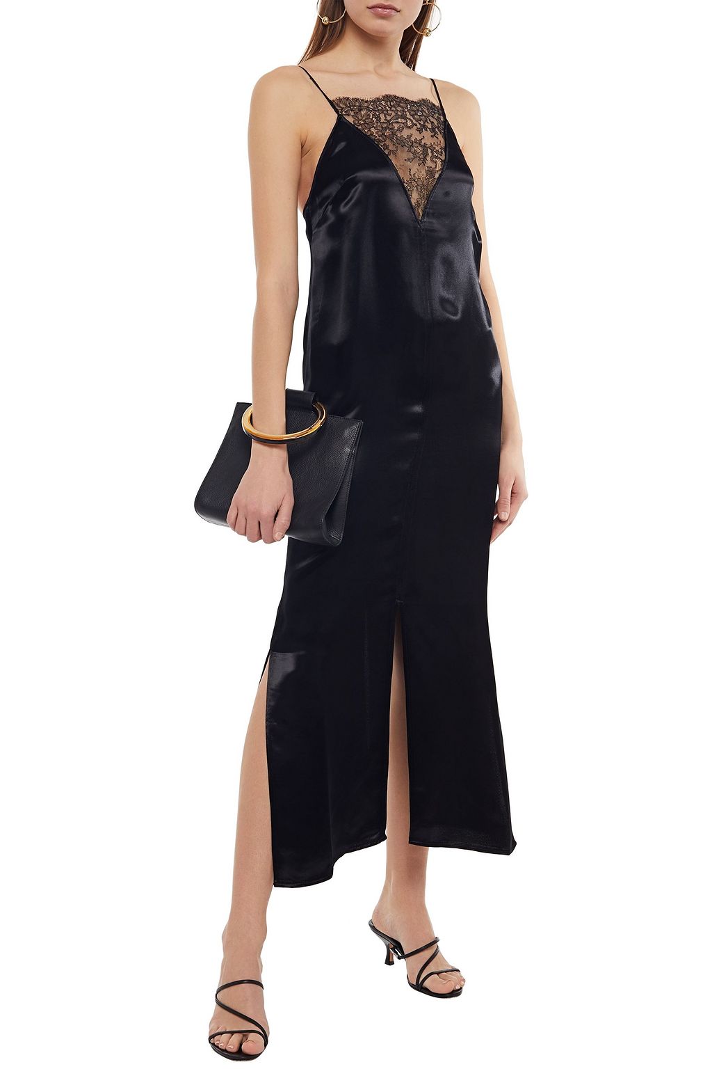 KHAITE Leandra Chantilly lace-paneled satin midi slip dress