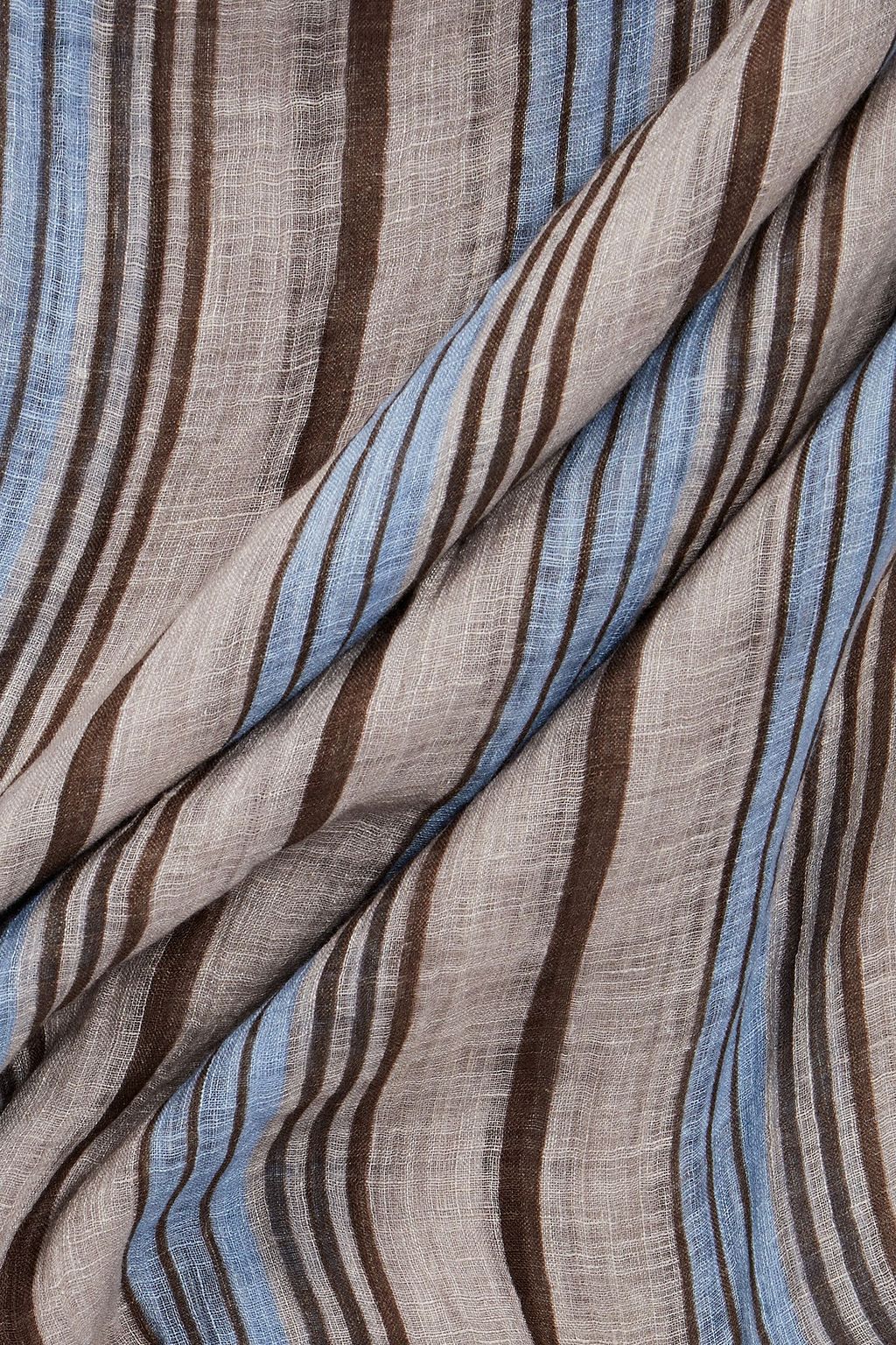 BRUNELLO CUCINELLI Frayed striped linen-gauze scarf