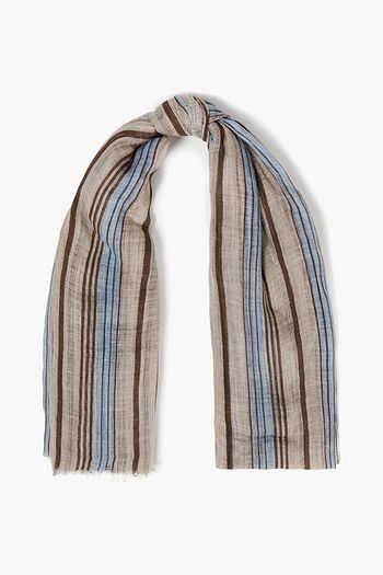 Brunello Cucinelli, Wool and Cashmere Diagonal Scarf with Striped Edge, Grey, One Size