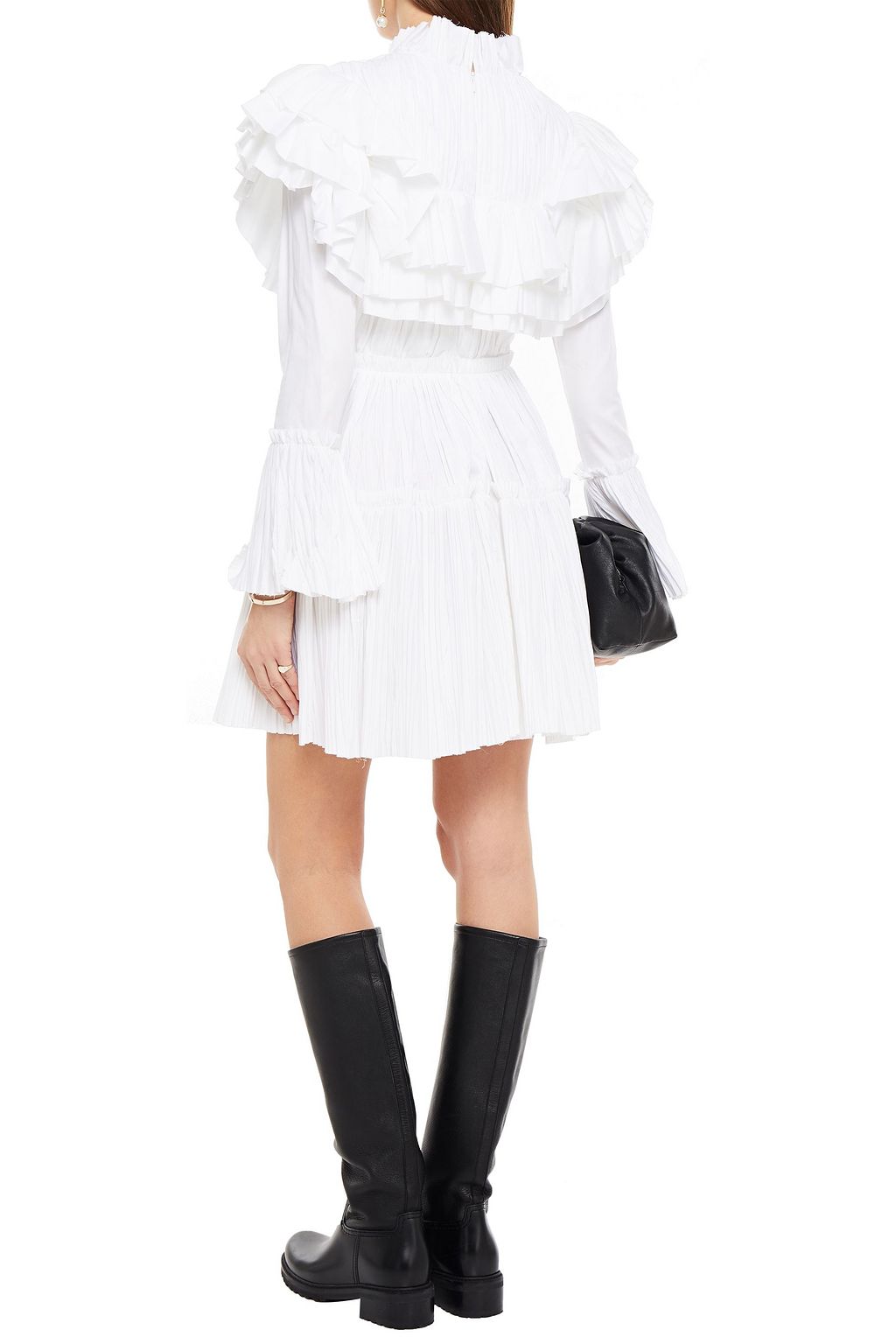 KHAITE Paula ruffled pleated cotton-poplin mini dress
