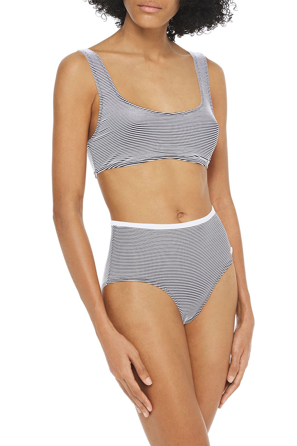SOLID & STRIPED The Rooney striped ribbed high-rise bikini briefs