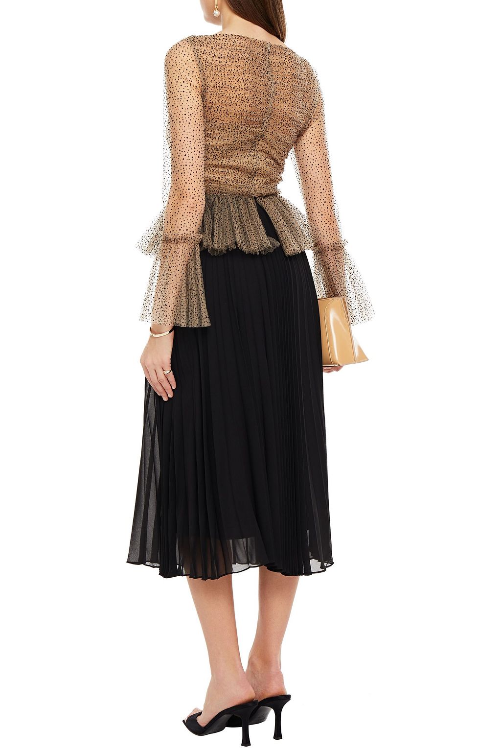 KHAITE Joey cutout flocked glittered tulle peplum blouse
