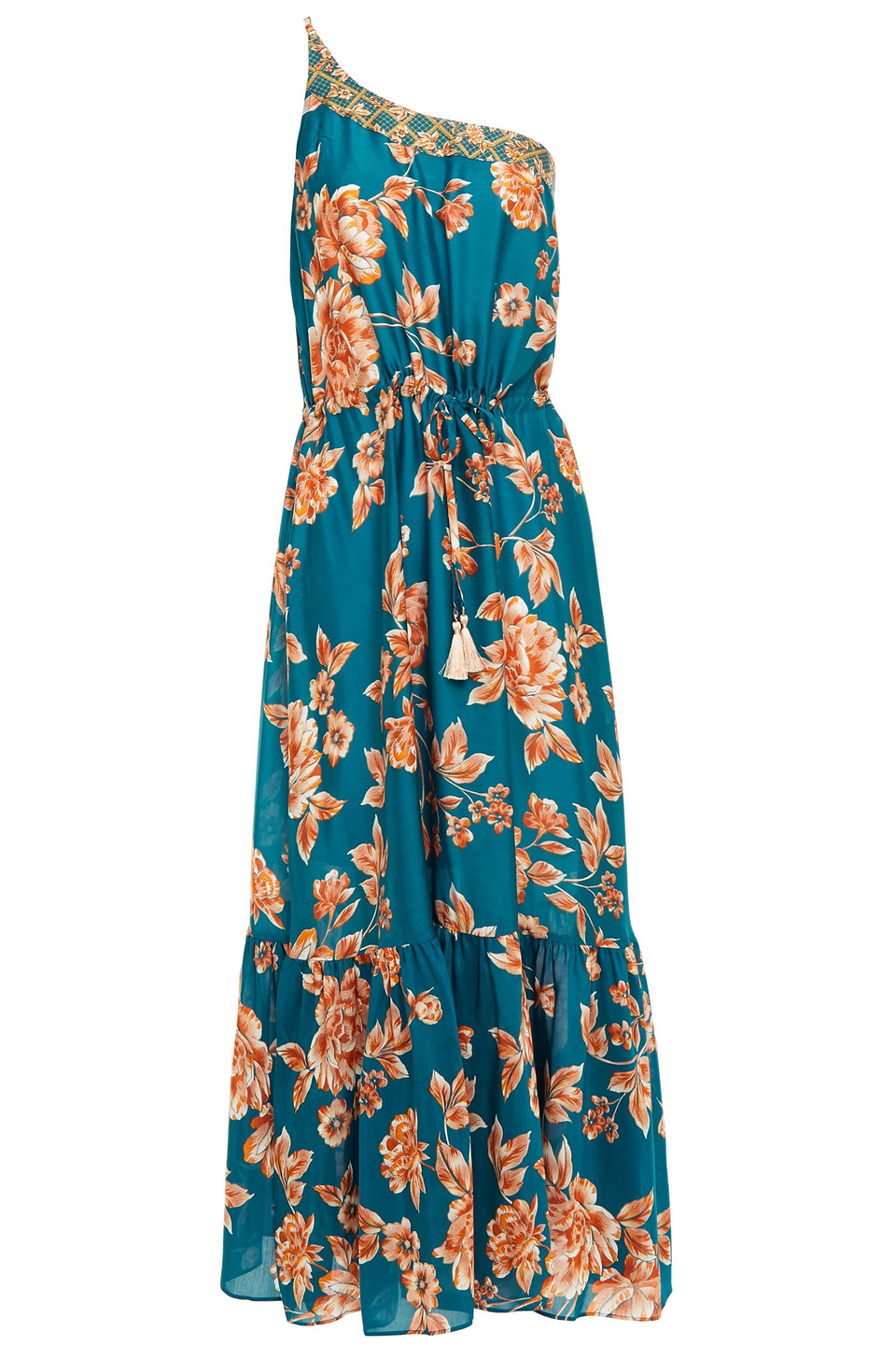 Jets Australia By Jessika Allen Woman Enchantment One-shoulder Floral-print Voile Midi Dress Cobalt Blue Size L