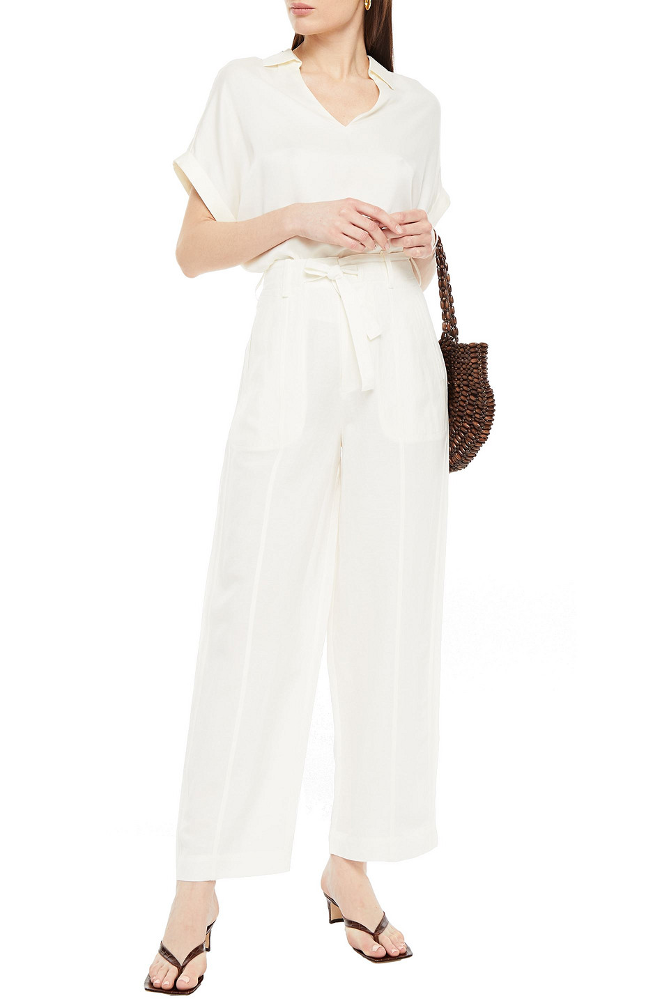 Solid & Striped Linen-blend Wide-leg Trousers In White