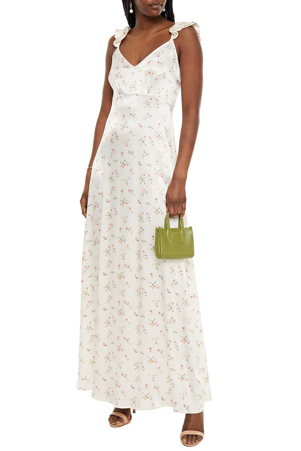 GHOST LONDON Dahlia ruffled floral-print satin maxi dress