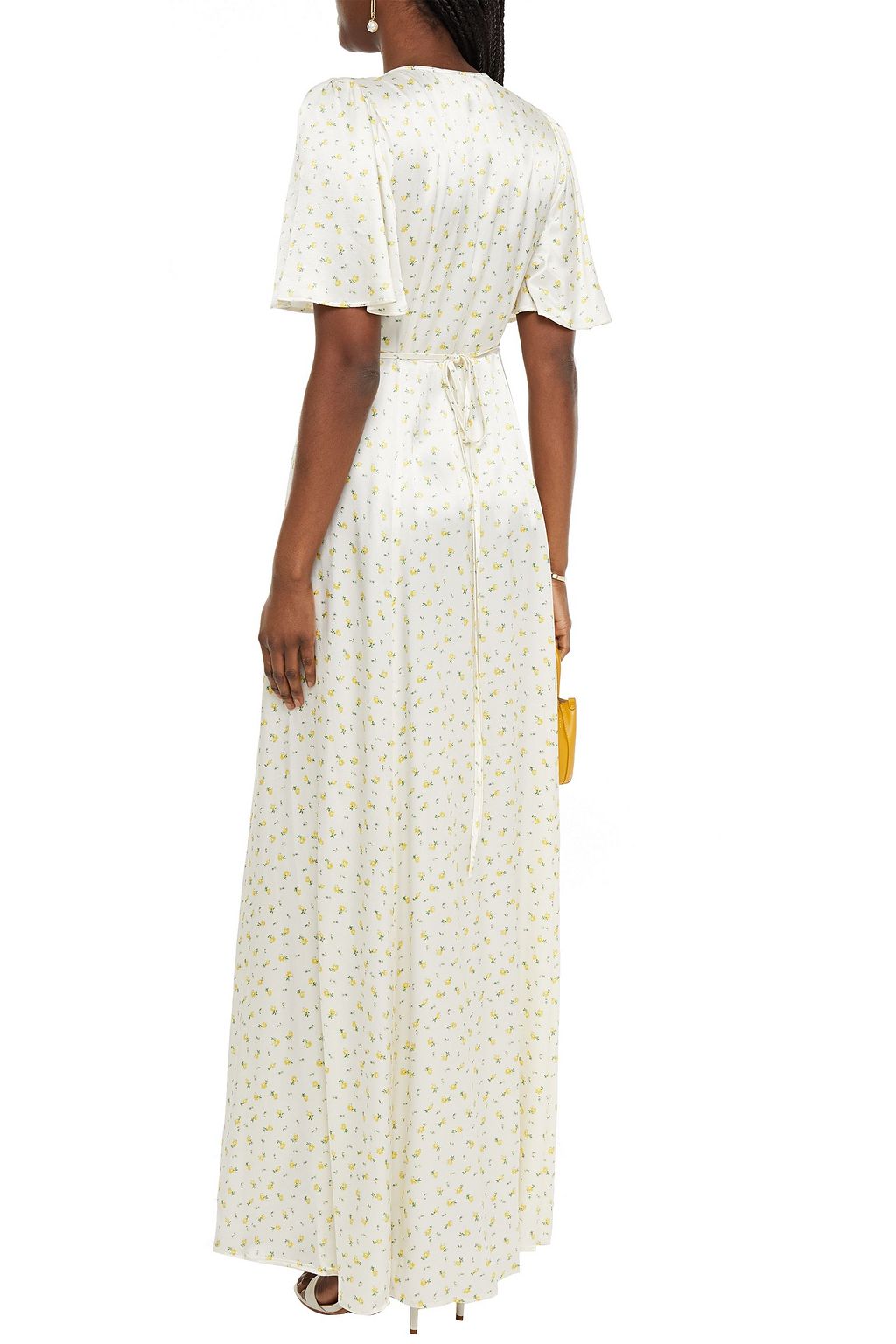 GHOST LONDON Perla gathered floral-print satin maxi wrap dress