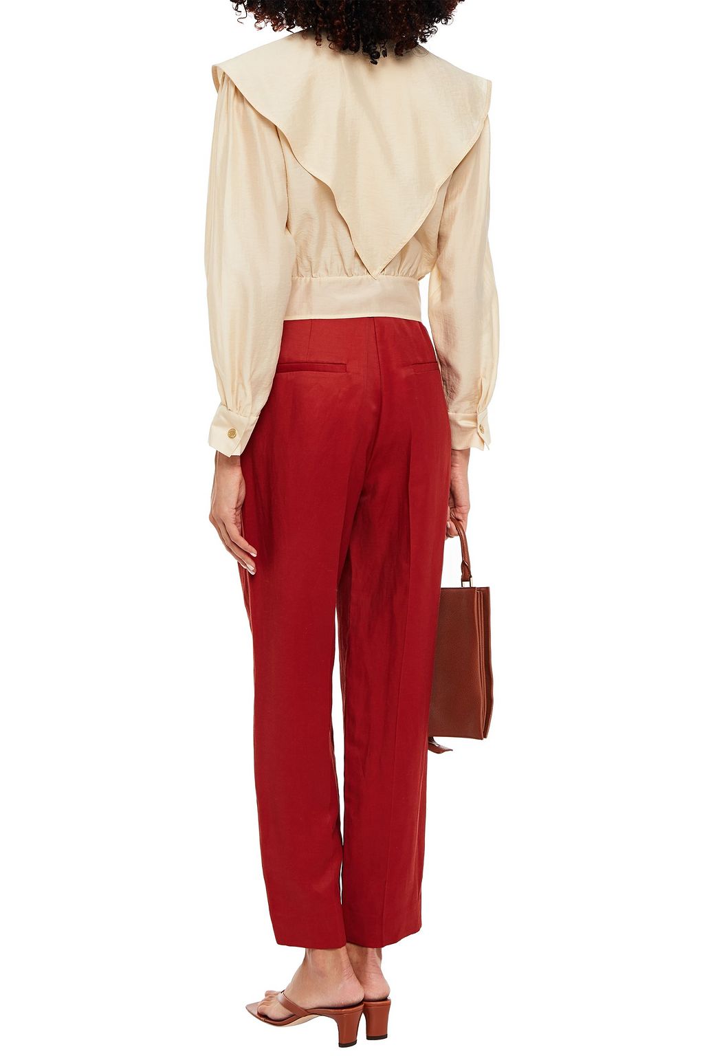 SANDRO Cropped gathered satin top
