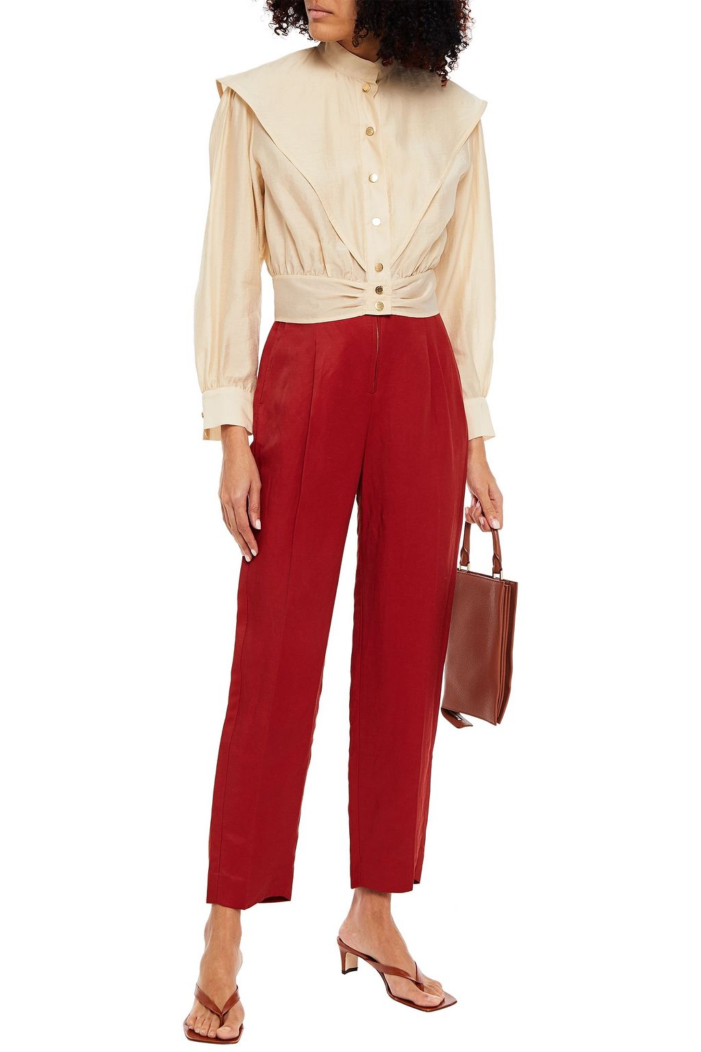 SANDRO Cropped gathered satin top
