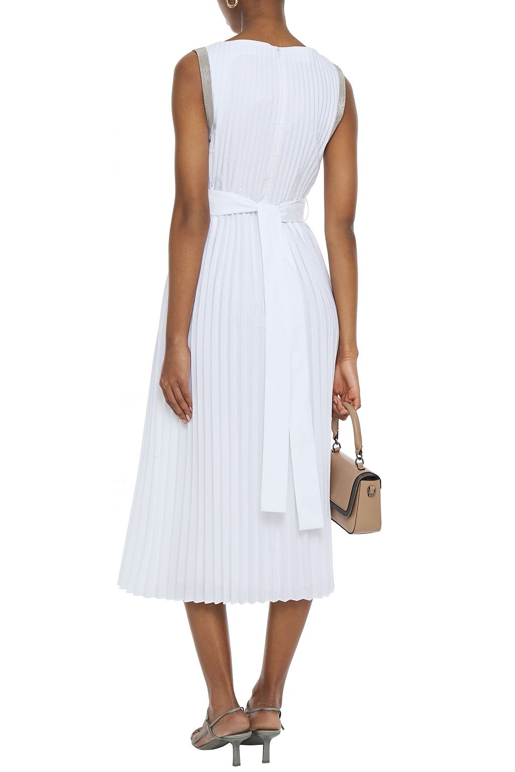 BRUNELLO CUCINELLI Bead-embellished pleated poplin midi dress
