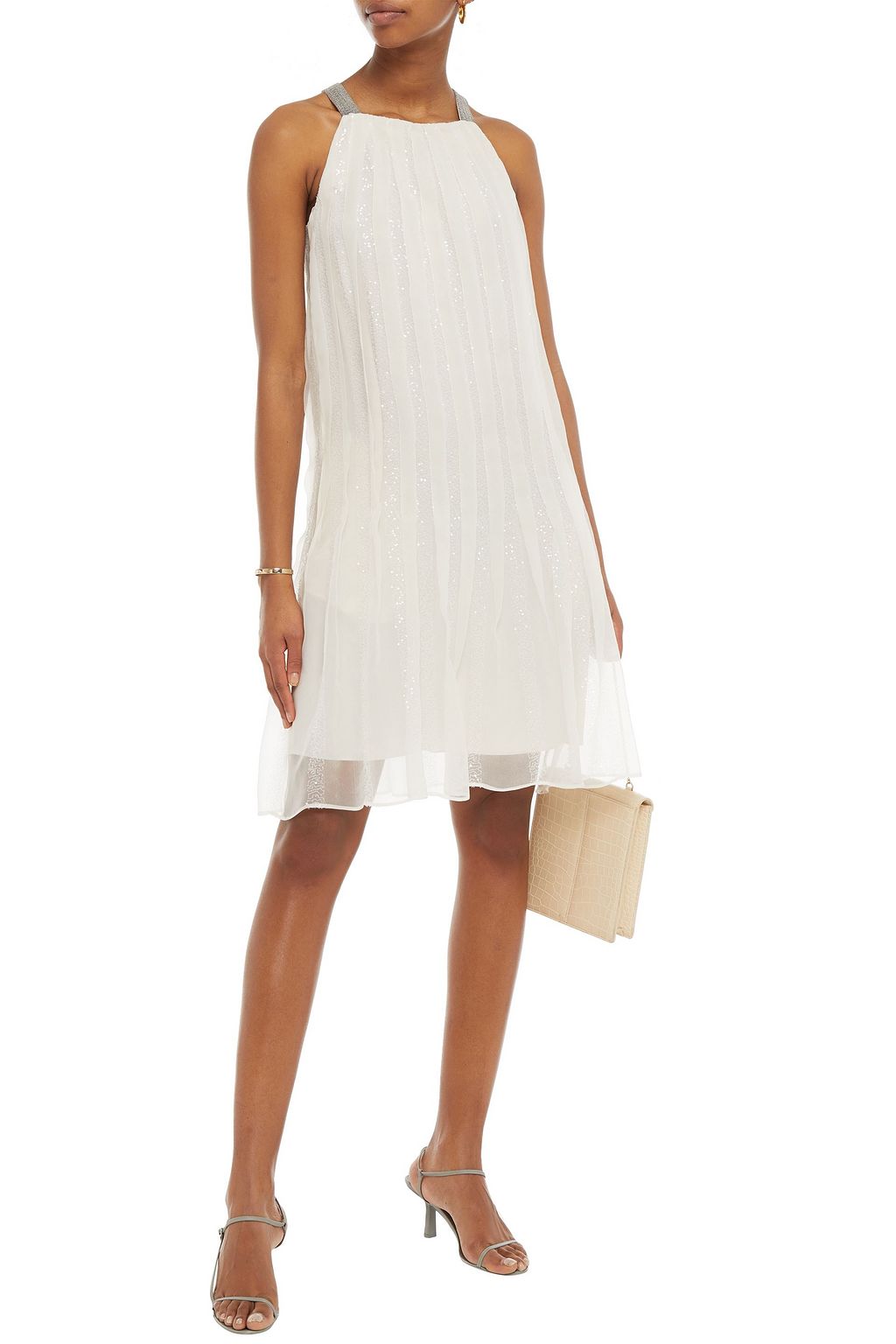 BRUNELLO CUCINELLI Embellished pleated silk-organza dress