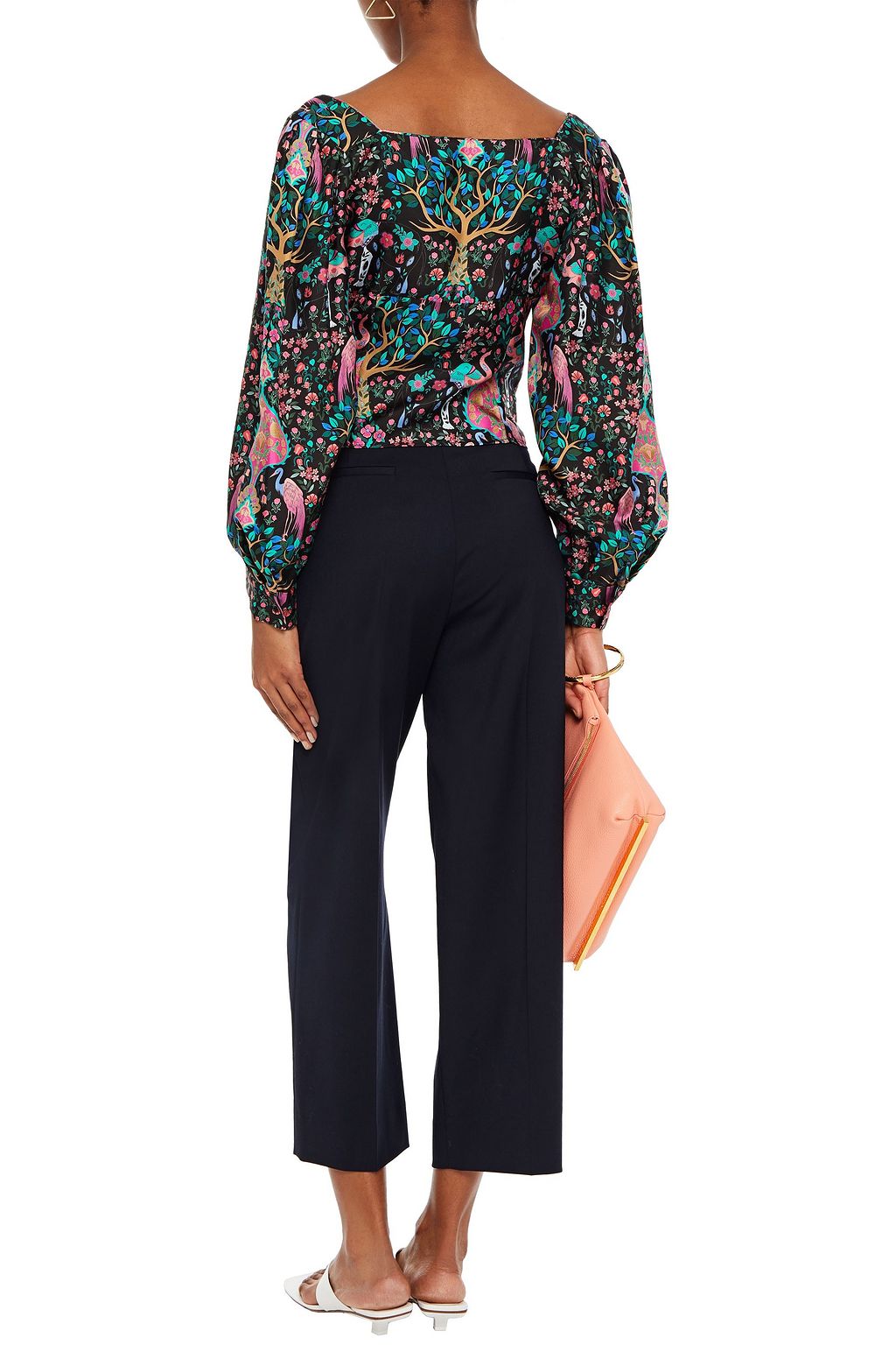SANDRO Ivea cropped gathered printed silk-twill top
