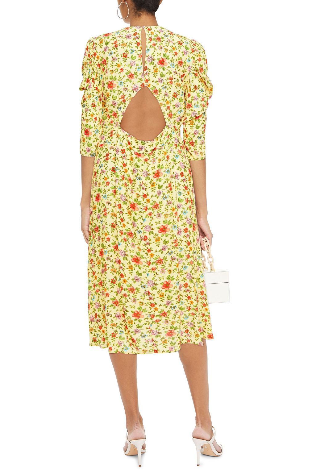 GHOST LONDON Mira cutout floral-print crepe de chine midi dress
