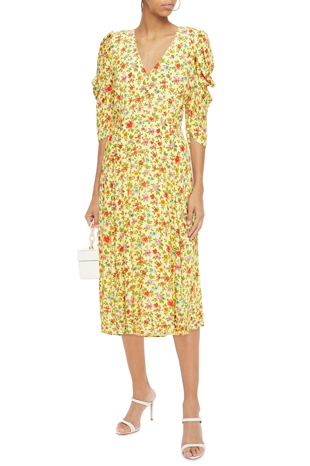 GHOST LONDON Mira cutout floral-print crepe de chine midi dress