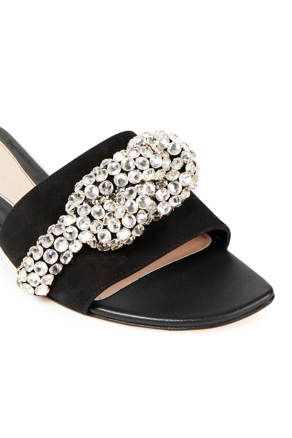 MCQUEEN Crystal-embellished suede slides