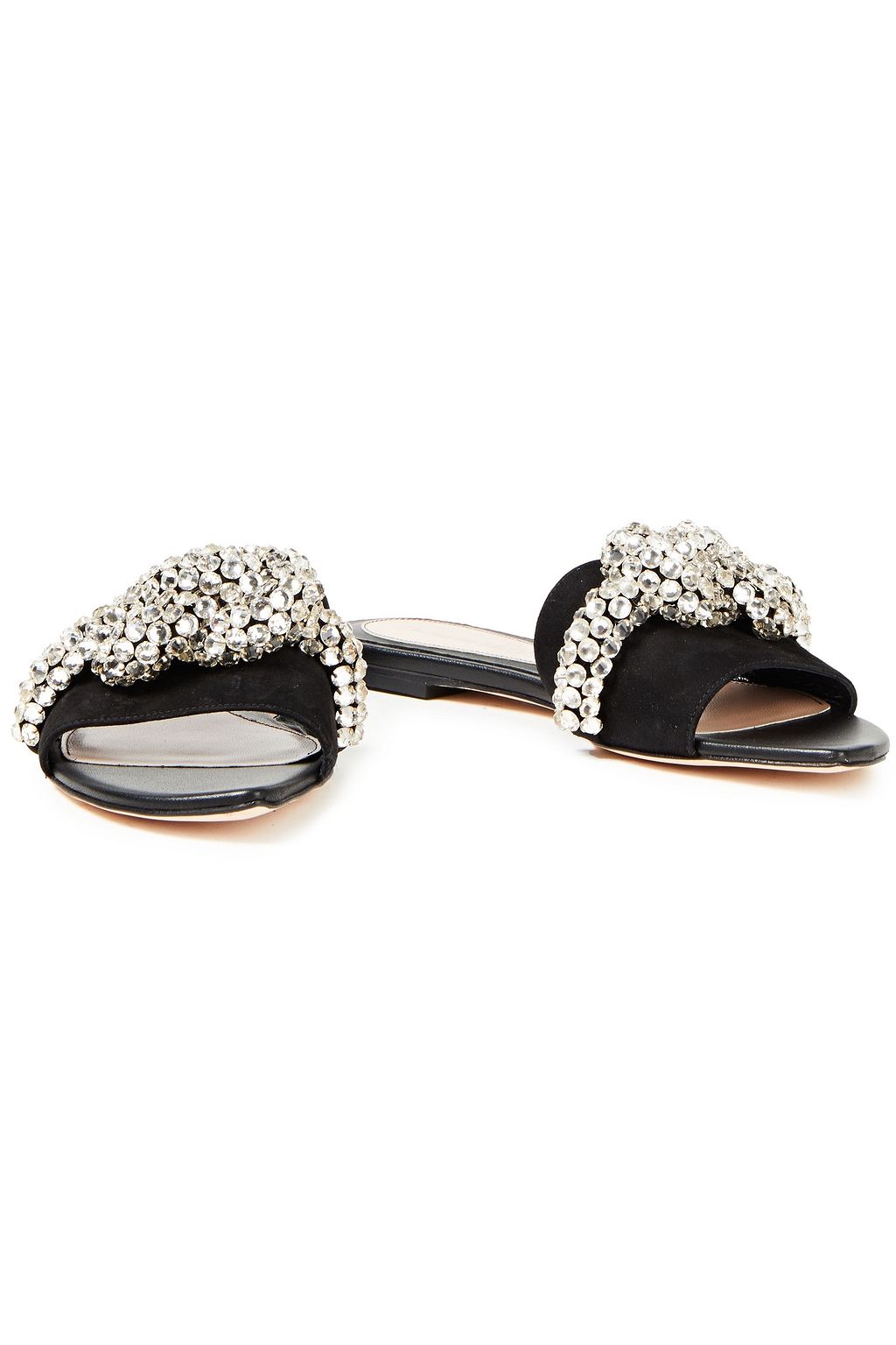 MCQUEEN Crystal-embellished suede slides