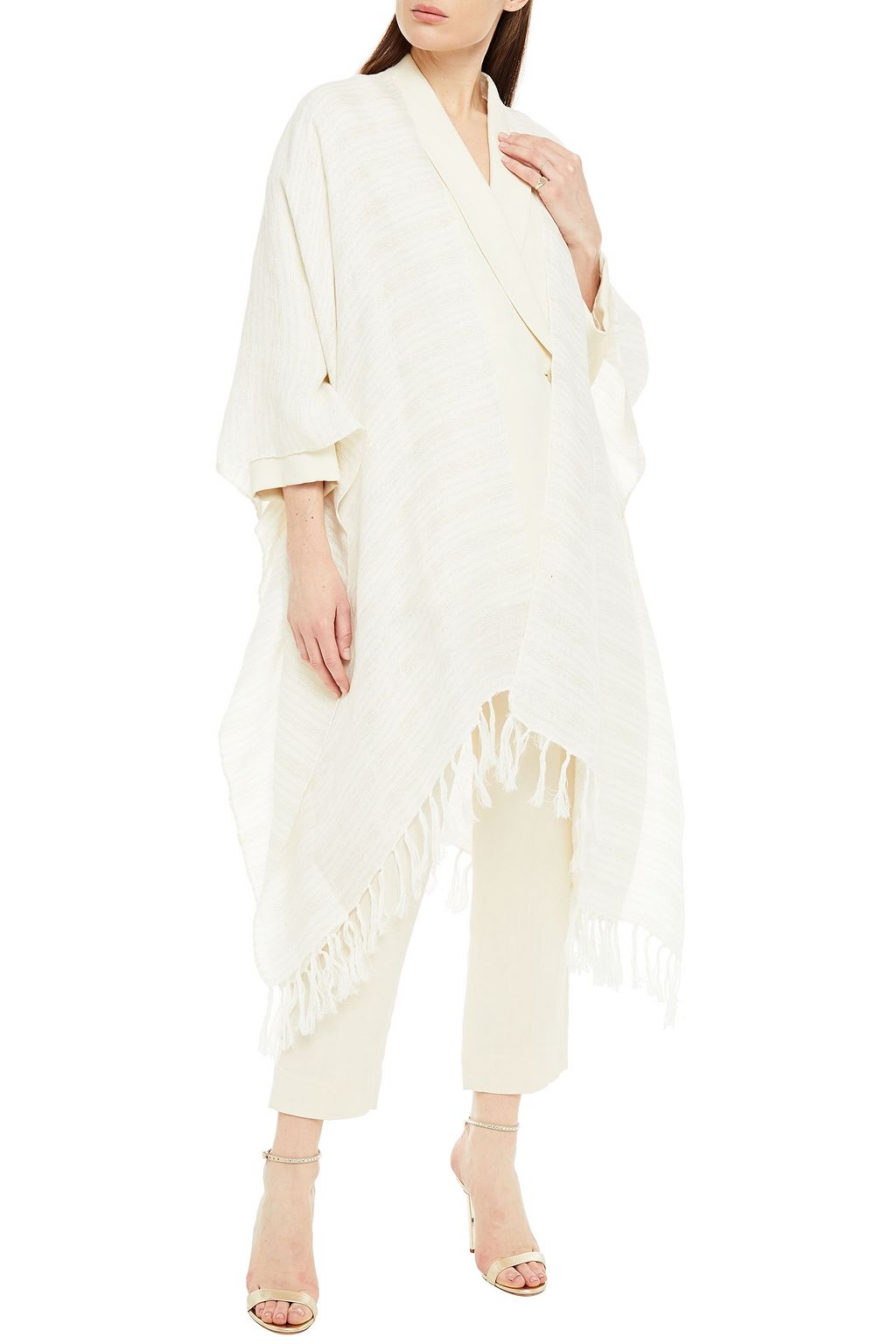 BRUNELLO CUCINELLI Fringed metallic linen-blend wrap