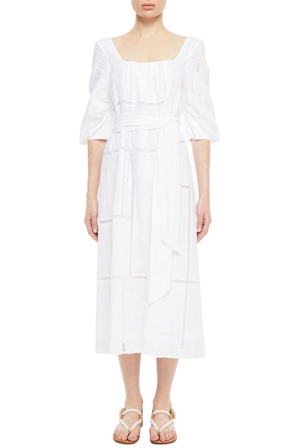 GABRIELA HEARST Daphne belted embroidered linen midi dress