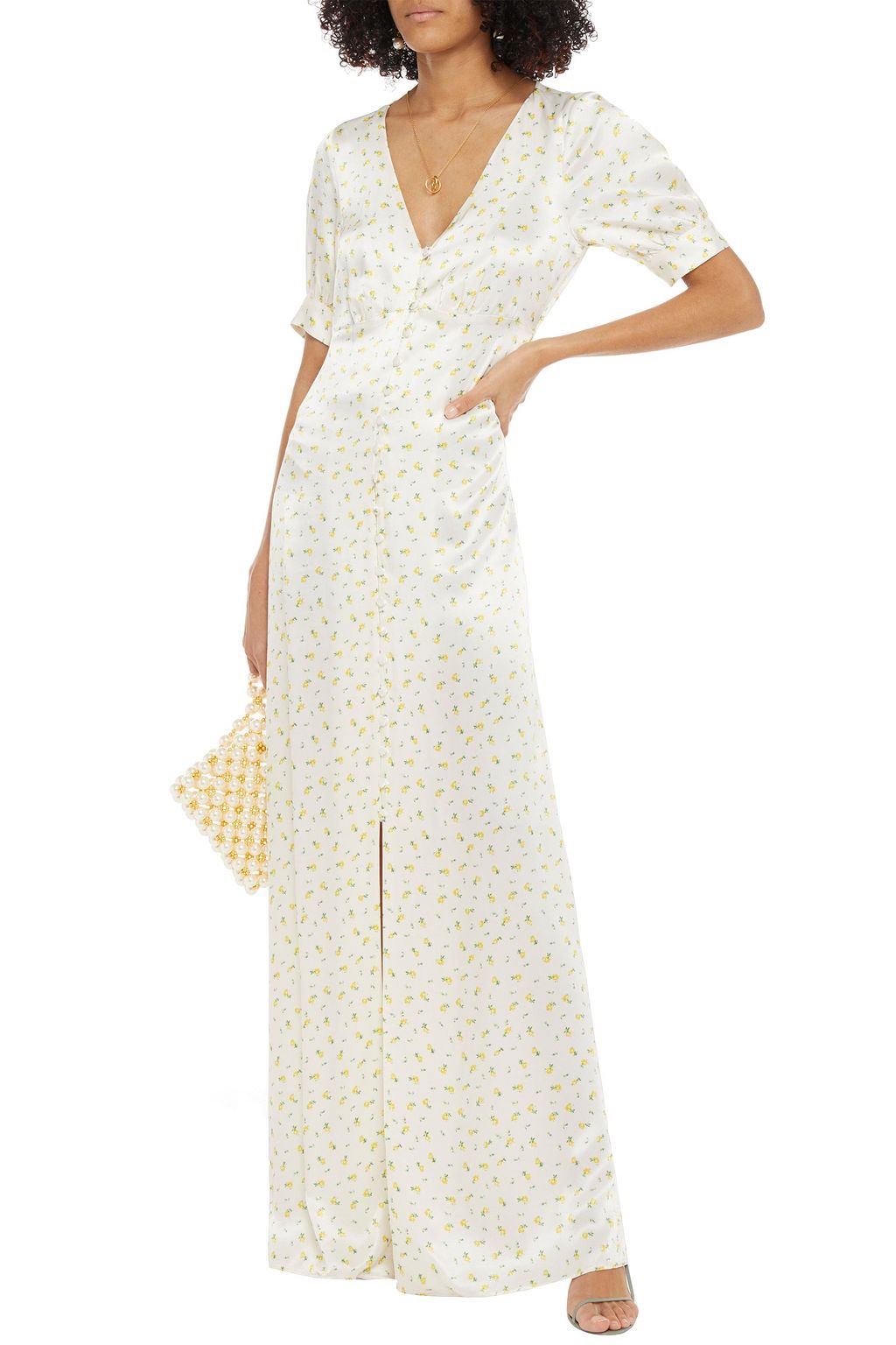 GHOST LONDON Hollie gathered floral-print satin-crepe maxi dress