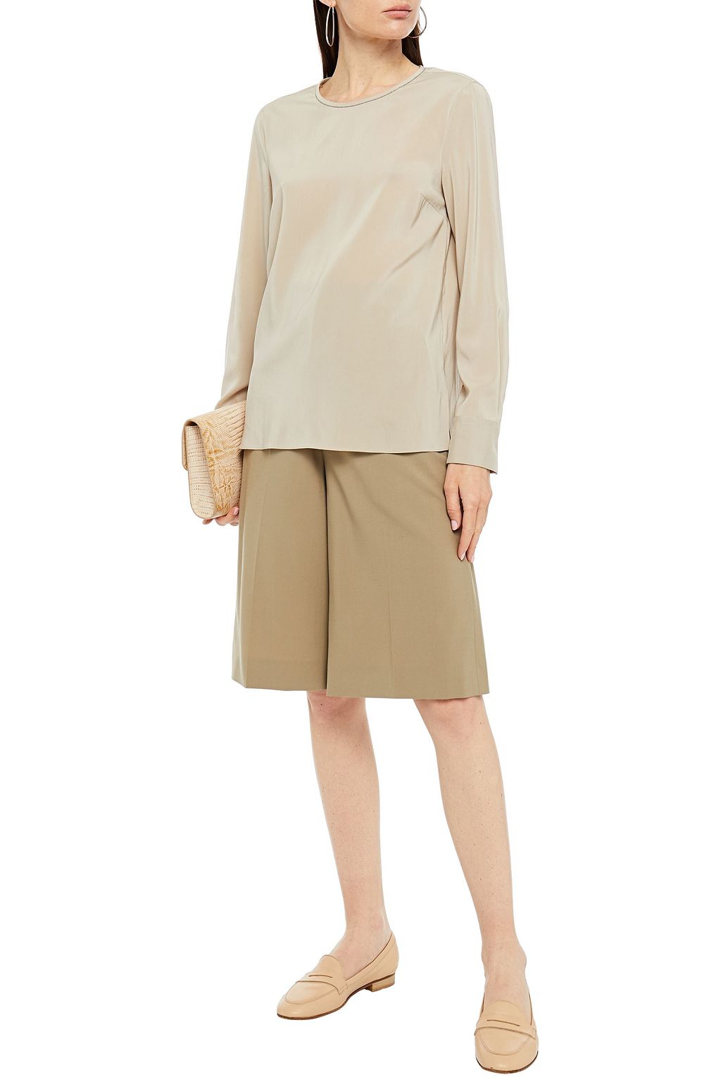 BRUNELLO CUCINELLI Bluse aus Stretch-Seide mit Zierperlen