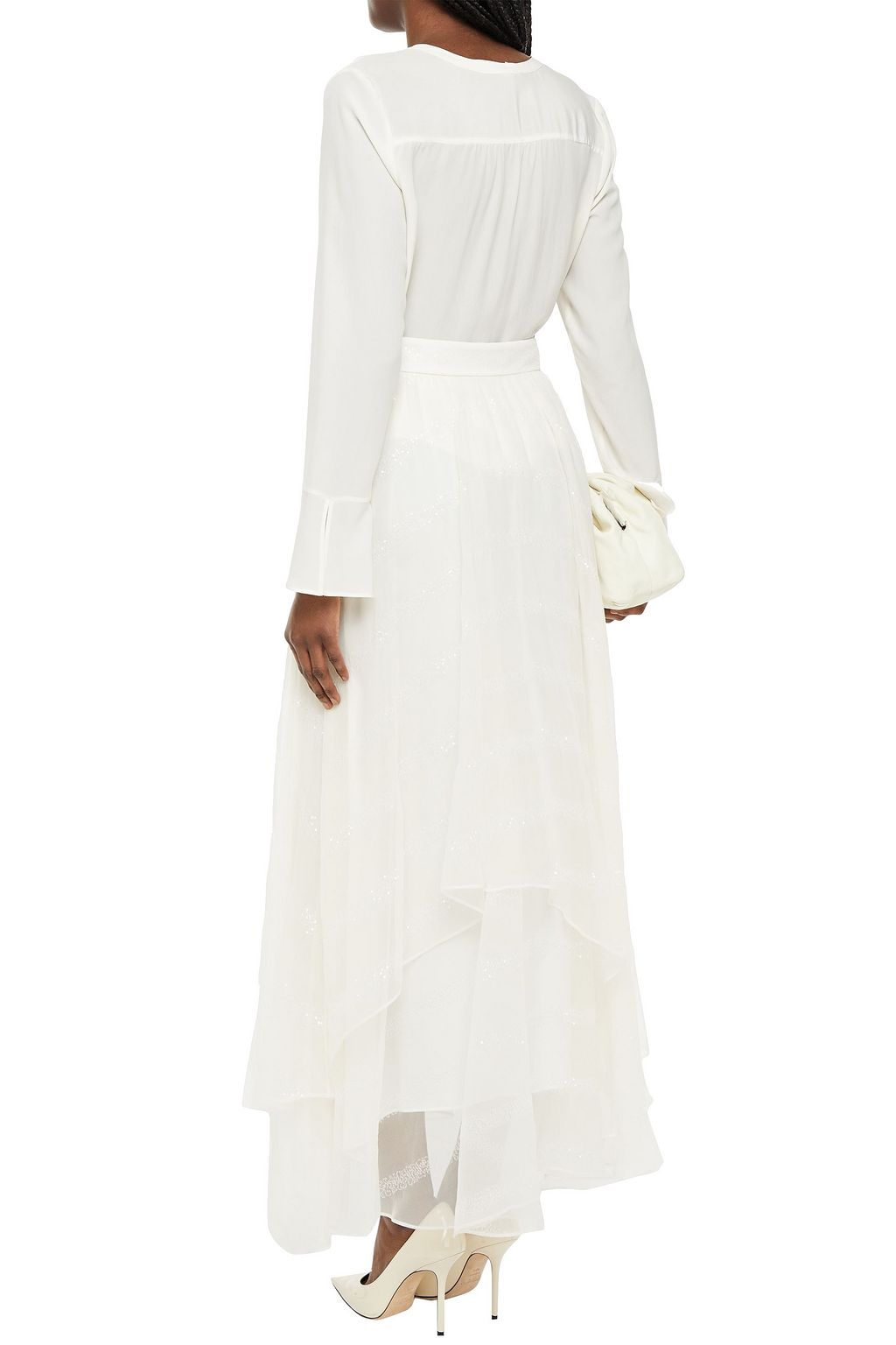 BRUNELLO CUCINELLI Tiered embellished silk-organza maxi skirt