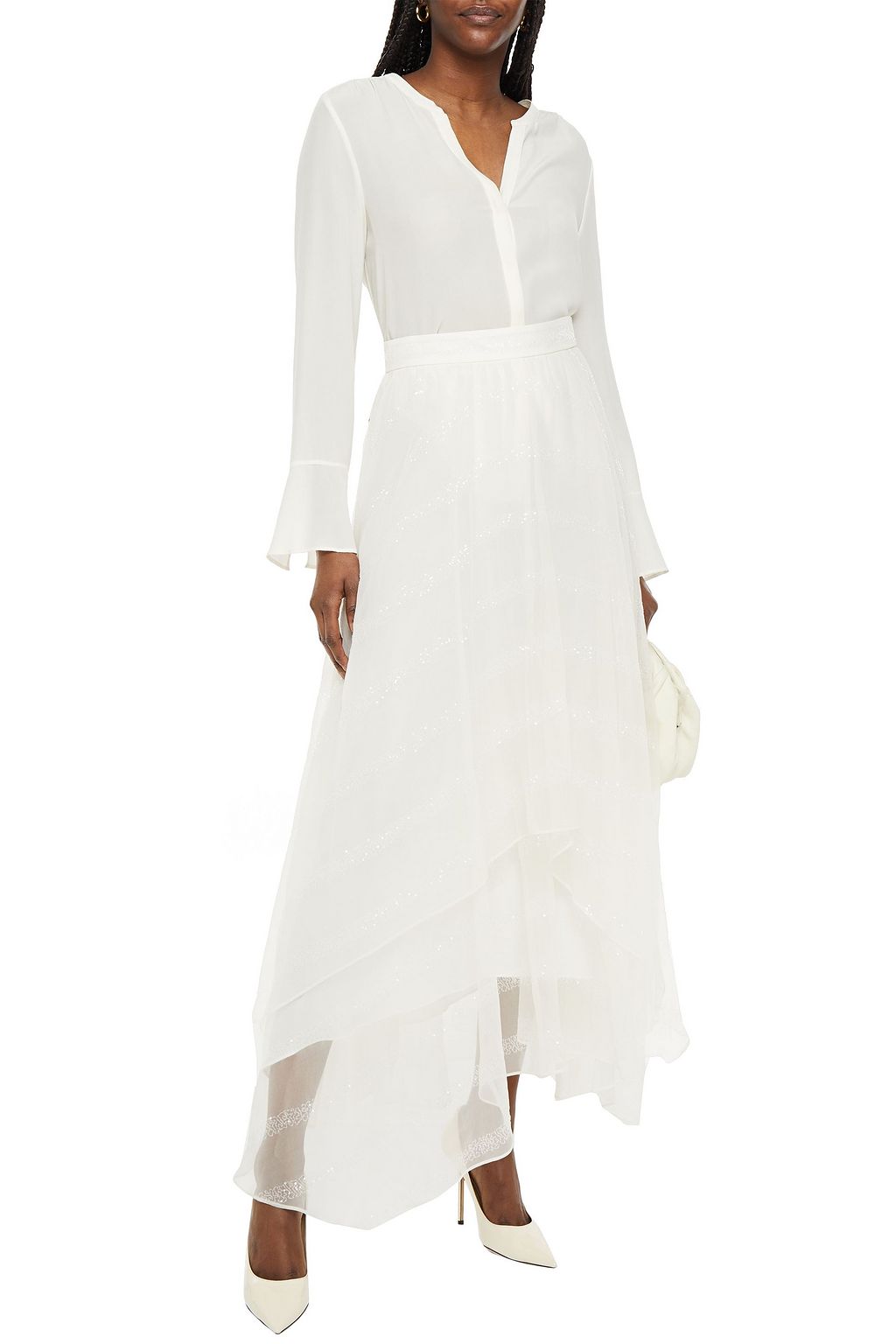 BRUNELLO CUCINELLI Tiered embellished silk-organza maxi skirt