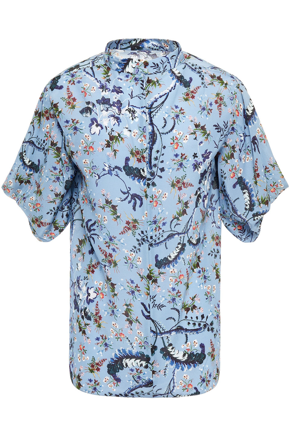Erdem Woman Floral-print Silk Crepe De Chine Top Light Blue Size 14
