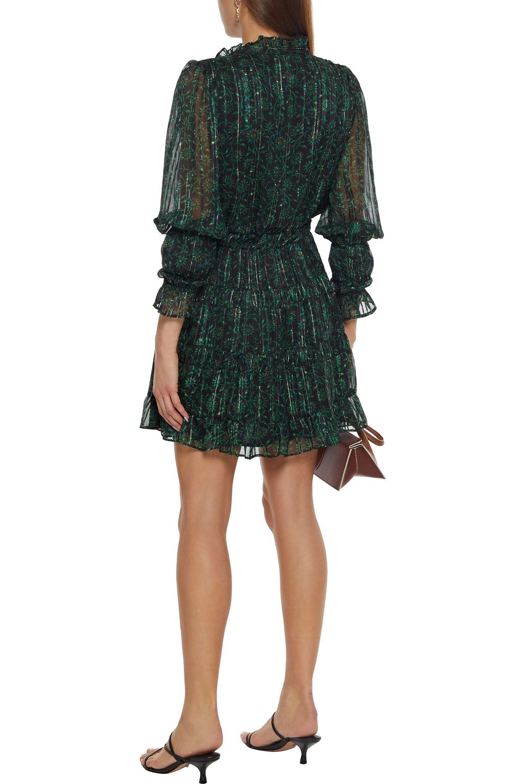 WALTER BAKER Tezza gathered floral-print metallic chiffon mini dress