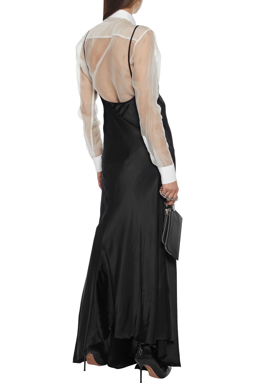 ANN DEMEULEMEESTER Asymmetric satin maxi slip dress