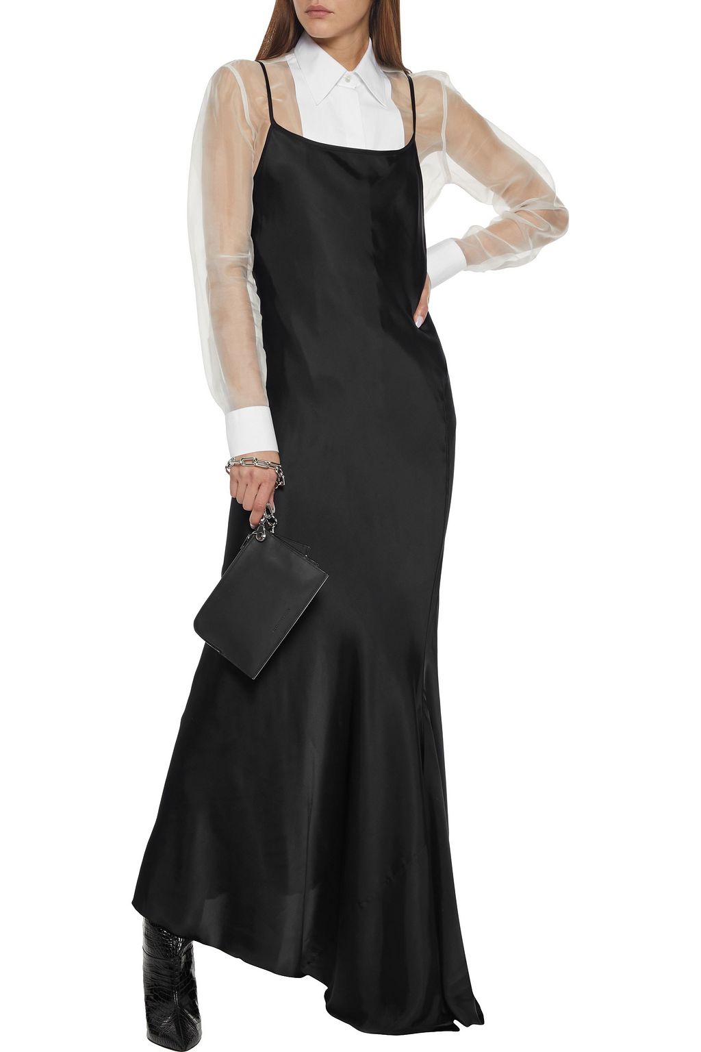 ANN DEMEULEMEESTER Asymmetric satin maxi slip dress
