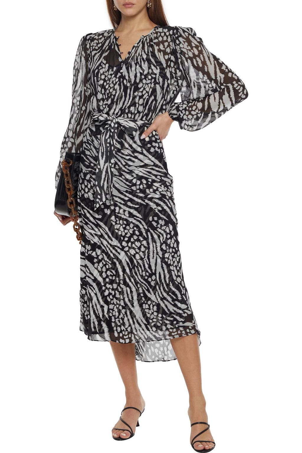 VERONICA BEARD Mavis belted printed silk-chiffon midi dress