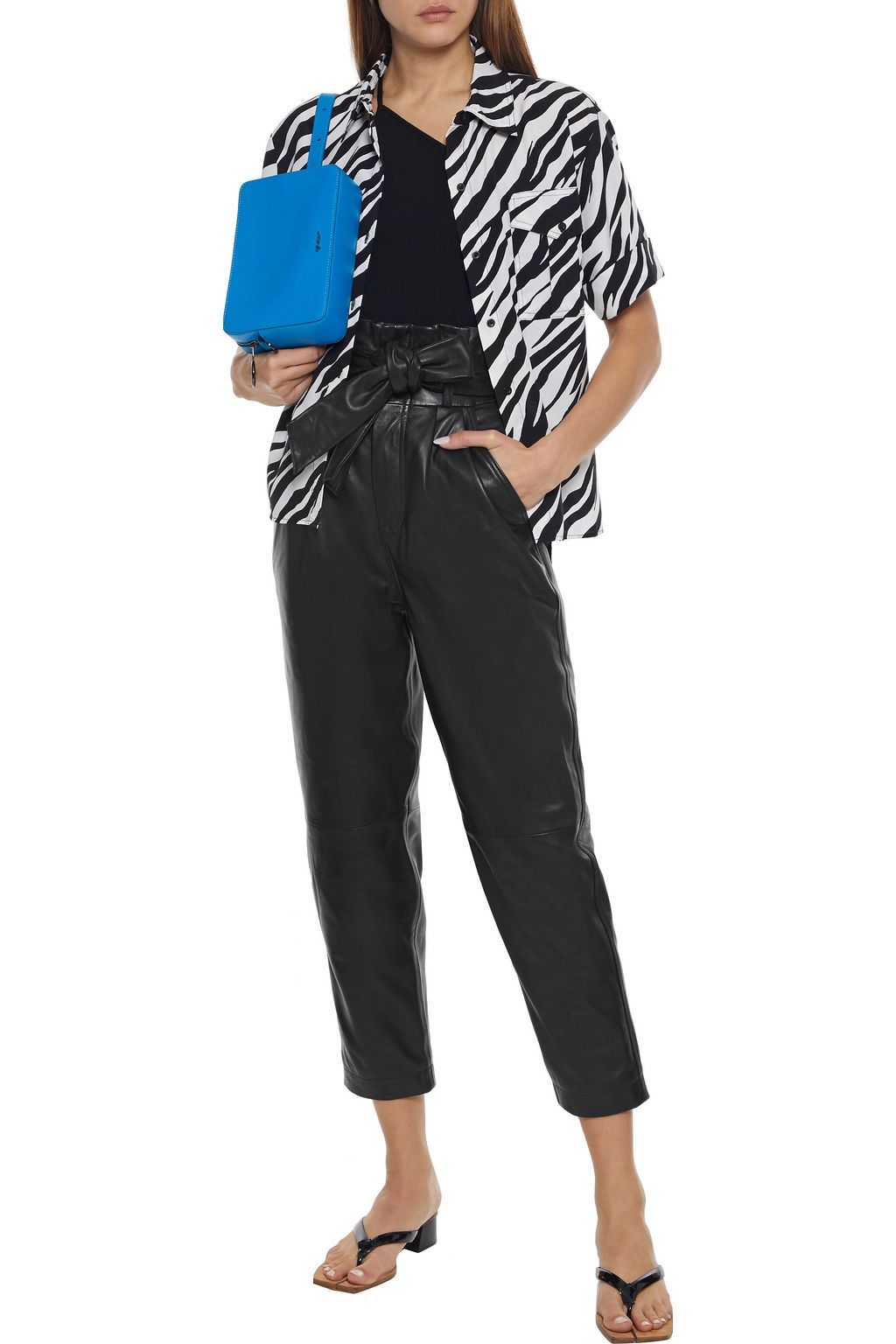 WALTER BAKER Maggie cropped belted leather tapered pants