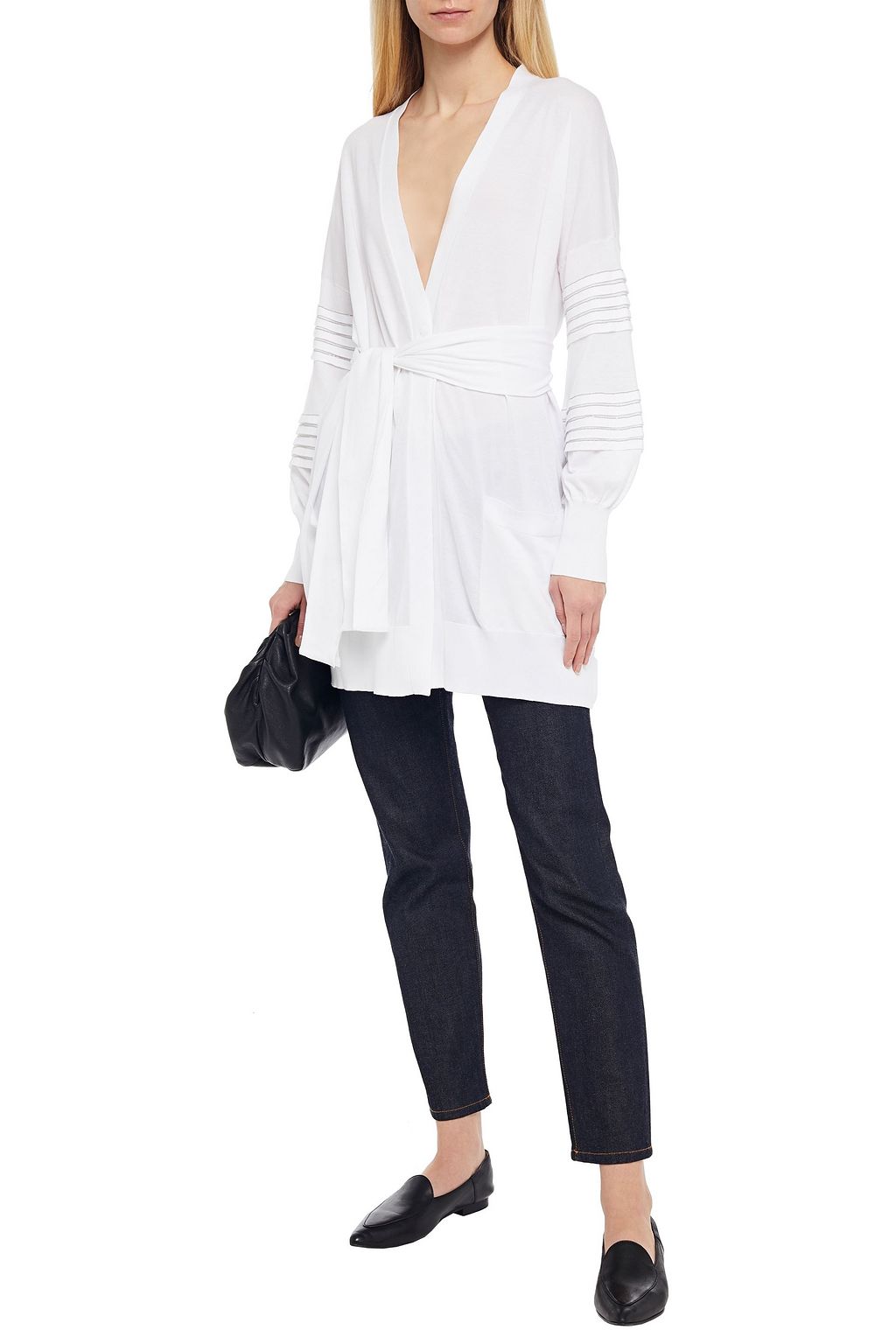 BRUNELLO CUCINELLI Belted bead-embellished cotton cardigan