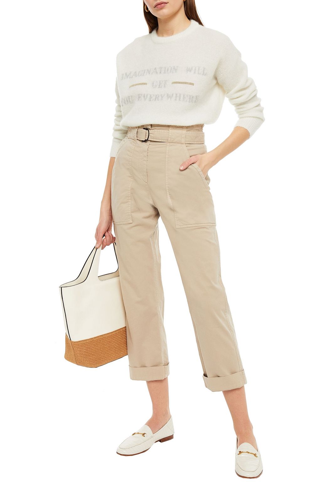 BRUNELLO CUCINELLI Embellished printed brushed knitted sweater