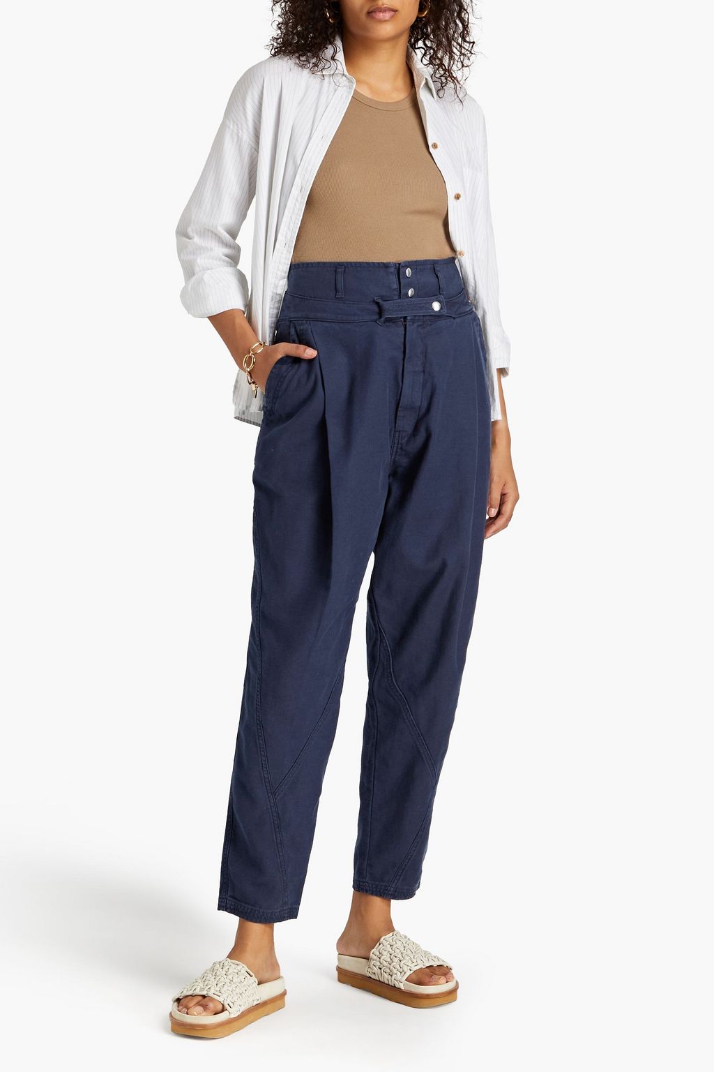 FRAME Pleated cotton tapered pants