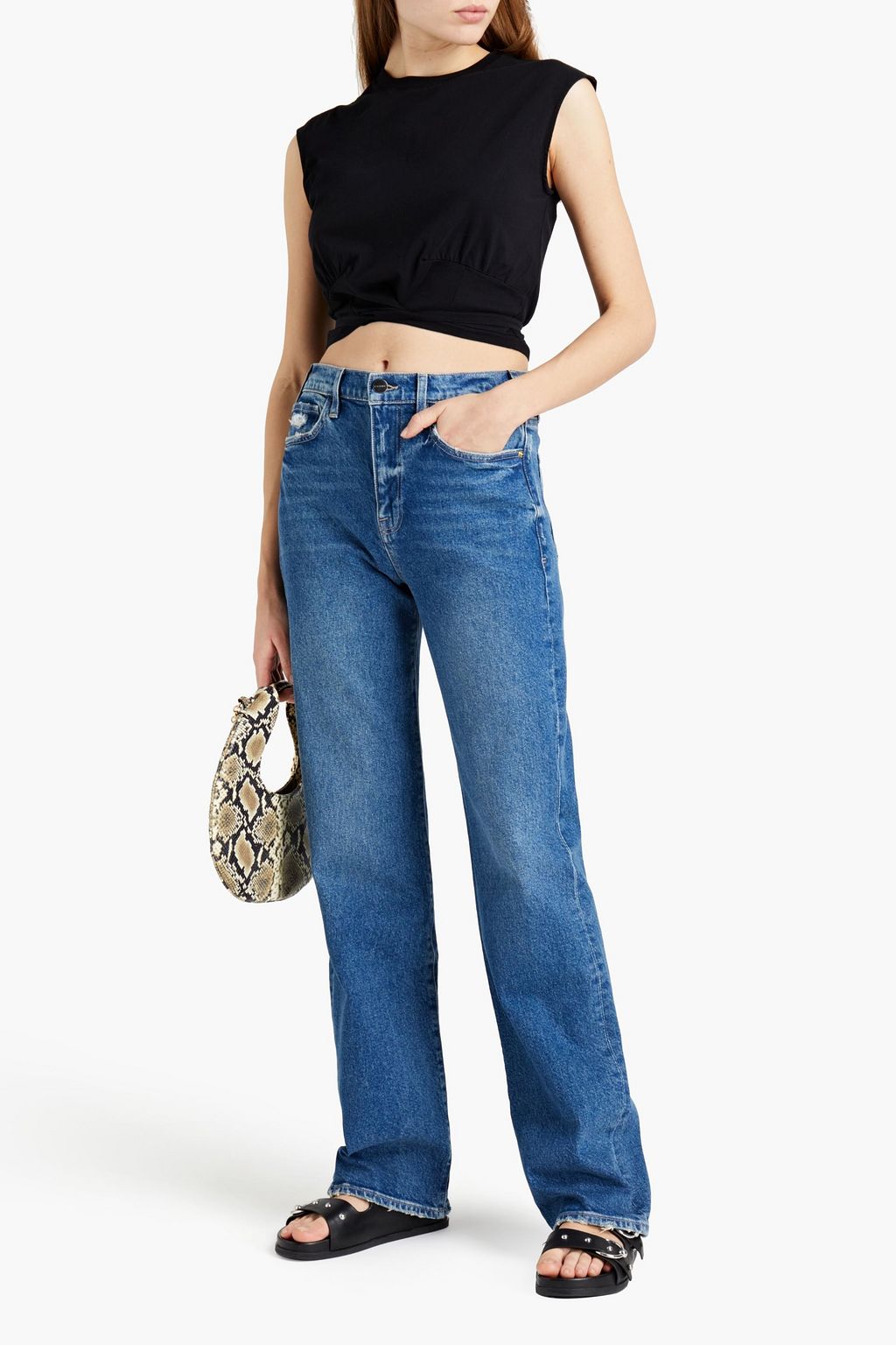 FRAME Le Jane distressed high-rise straight-leg jeans