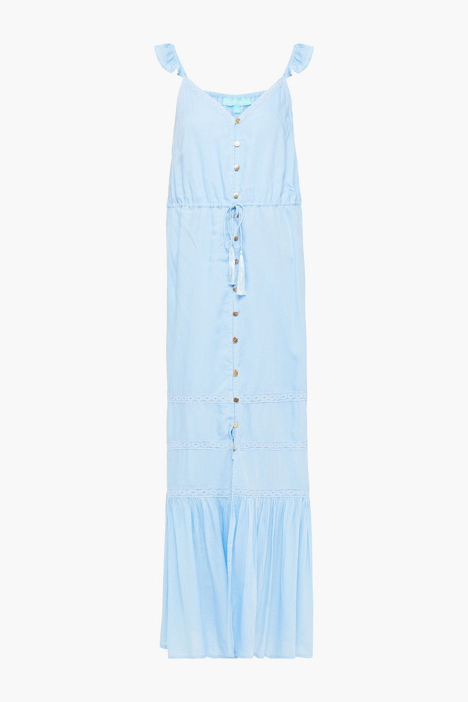 melissa odabash - alanna ruffled lace-trimmed voile maxi dress - blue - s