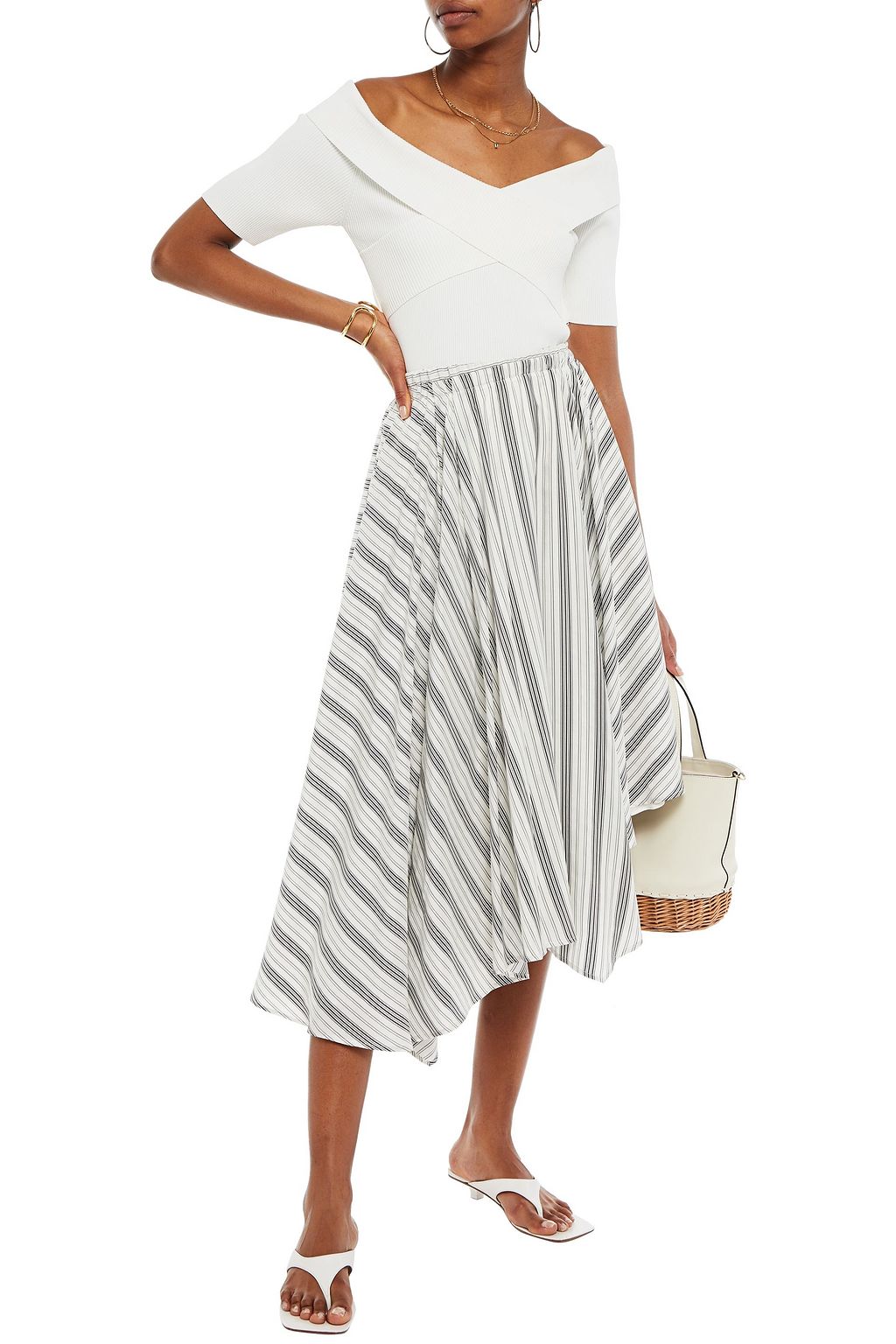 BRUNELLO CUCINELLI Asymmetric striped silk skirt