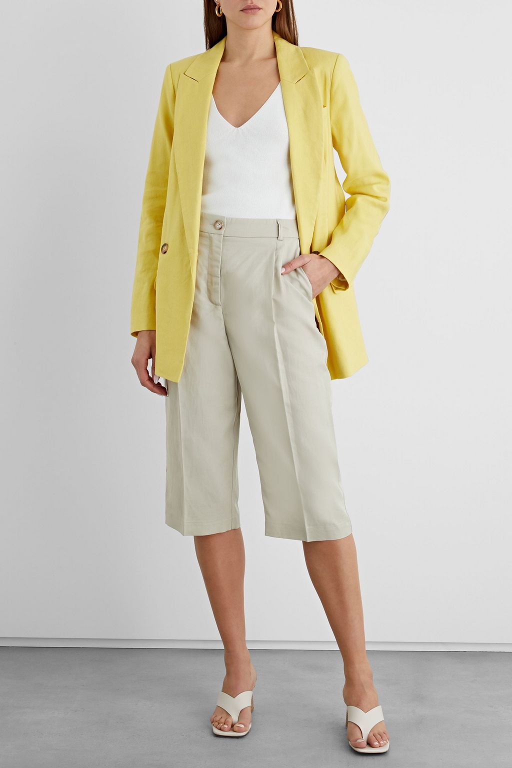 IRIS & INK Ebony double-breasted linen-blend blazer