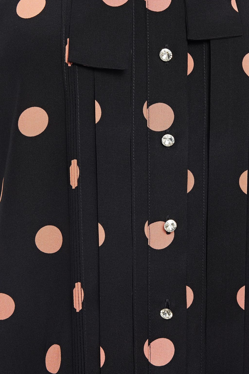 TORY BURCH Tie-neck embellished polka-dot silk crepe de chine top