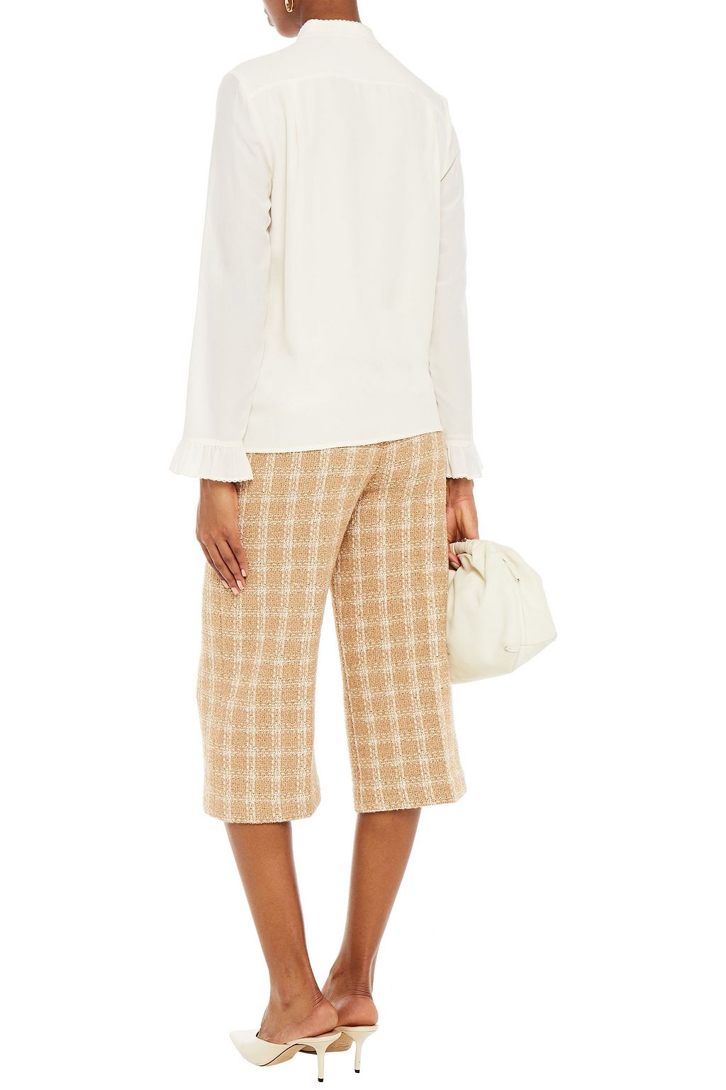 TORY BURCH Ruffled embellished silk crepe de chine blouse