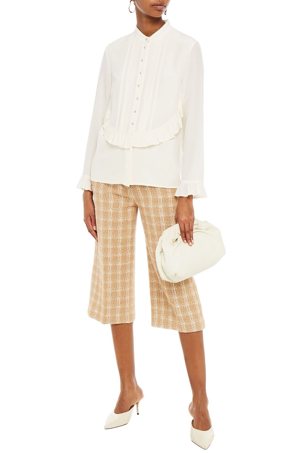 TORY BURCH Ruffled embellished silk crepe de chine blouse